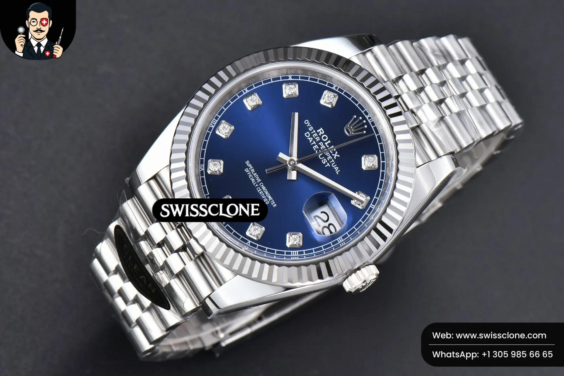 Rolex DateJust 41mm 126334 904L Clean Blue Dial Diamond Marker Jubilee VR3235 Clean Factory 1:1 Super Clone - Bezel & Case Profile