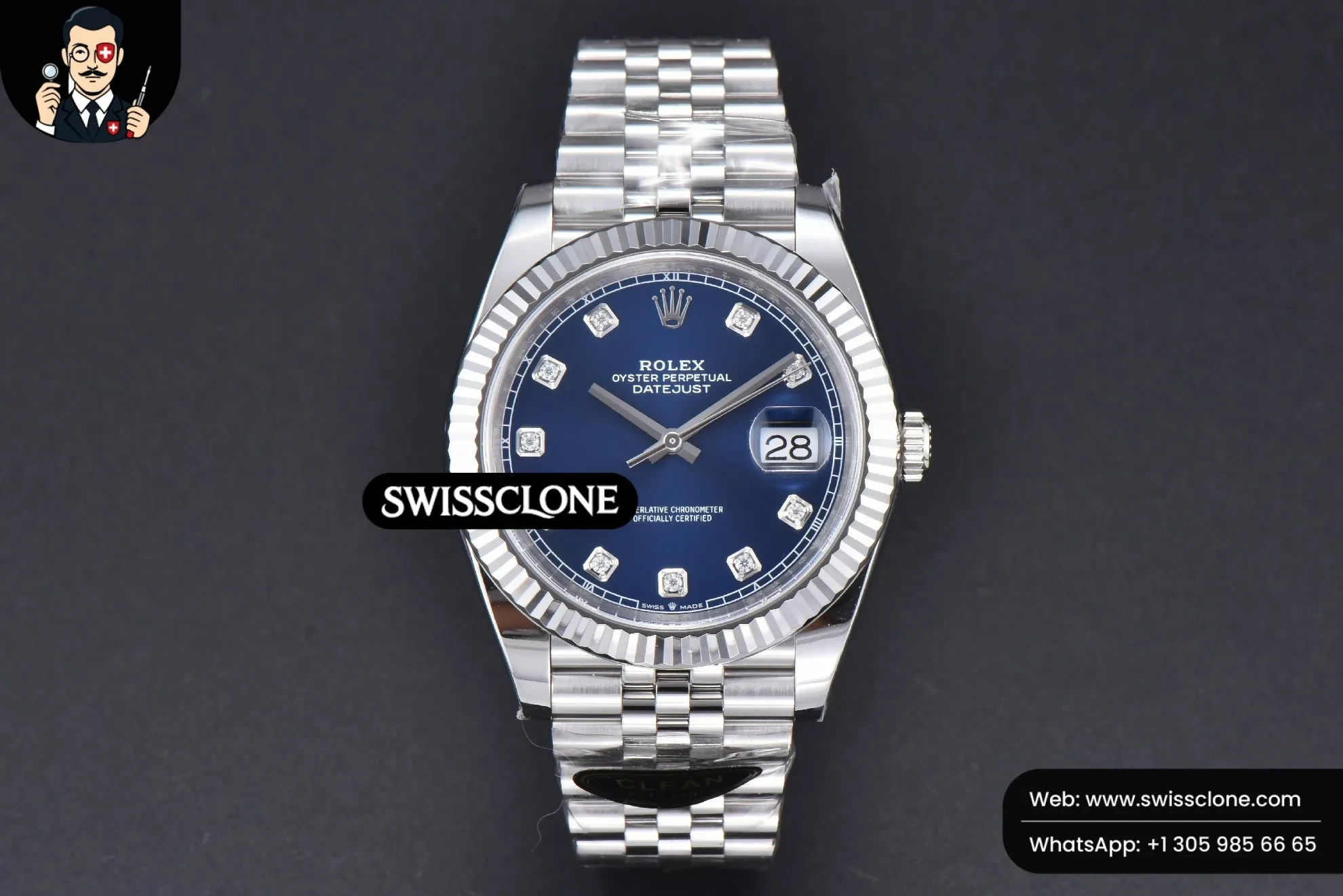 Rolex DateJust 41mm 126334 904L Clean Blue Dial Diamond Marker Jubilee VR3235 Clean Factory 1:1 Super Clone - Dial Macro Close-Up