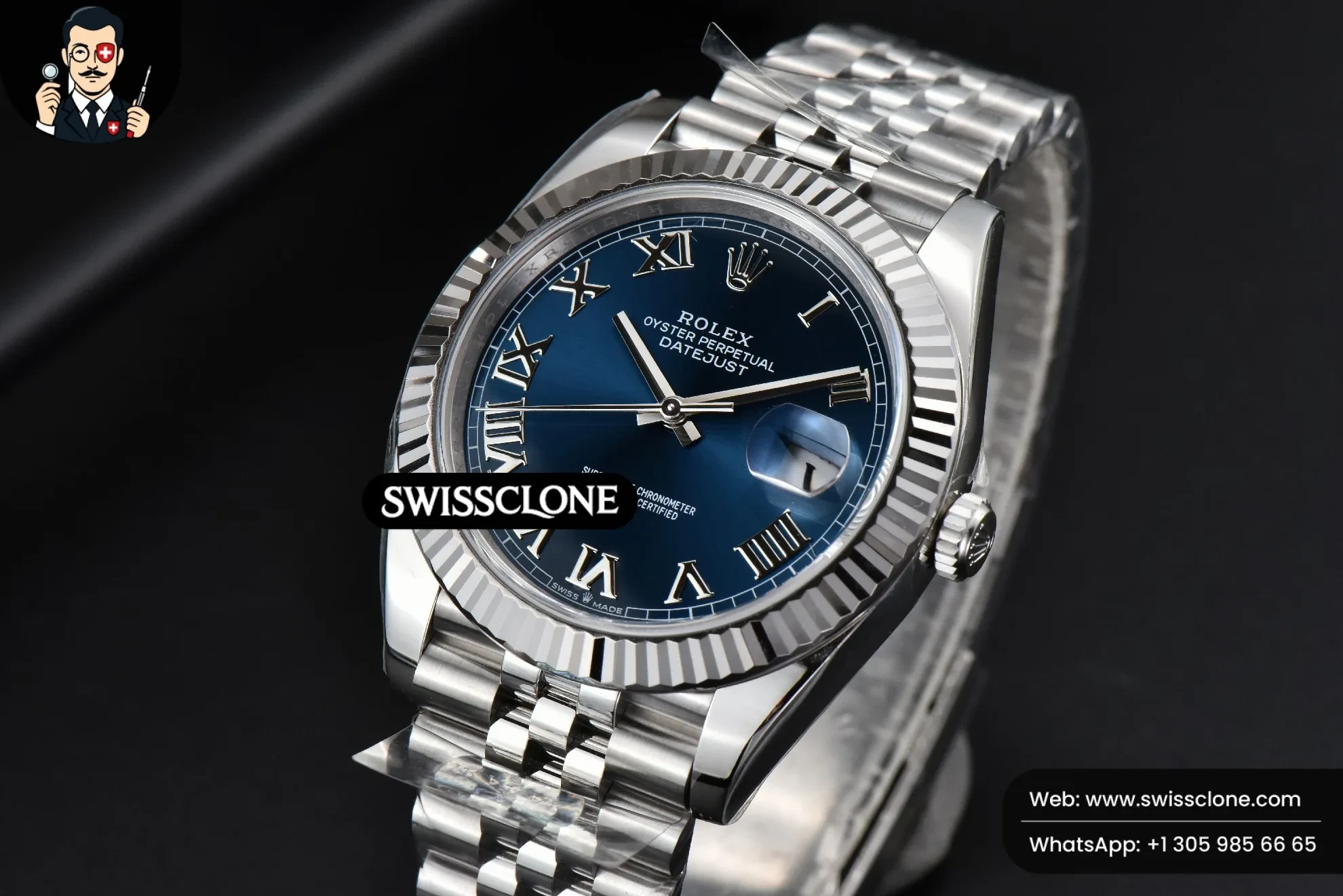 Rolex DateJust 41mm 126334 904L Fluted Bezel Blue Dial Roma Marker Jubilee 2824 1:1 Super Clone - Bezel & Case Profile