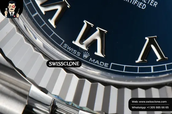 Rolex DateJust 41mm 126334 904L Fluted Bezel Blue Dial Roma Marker Jubilee 2824 1:1 Super Clone - On-Wrist Presence View