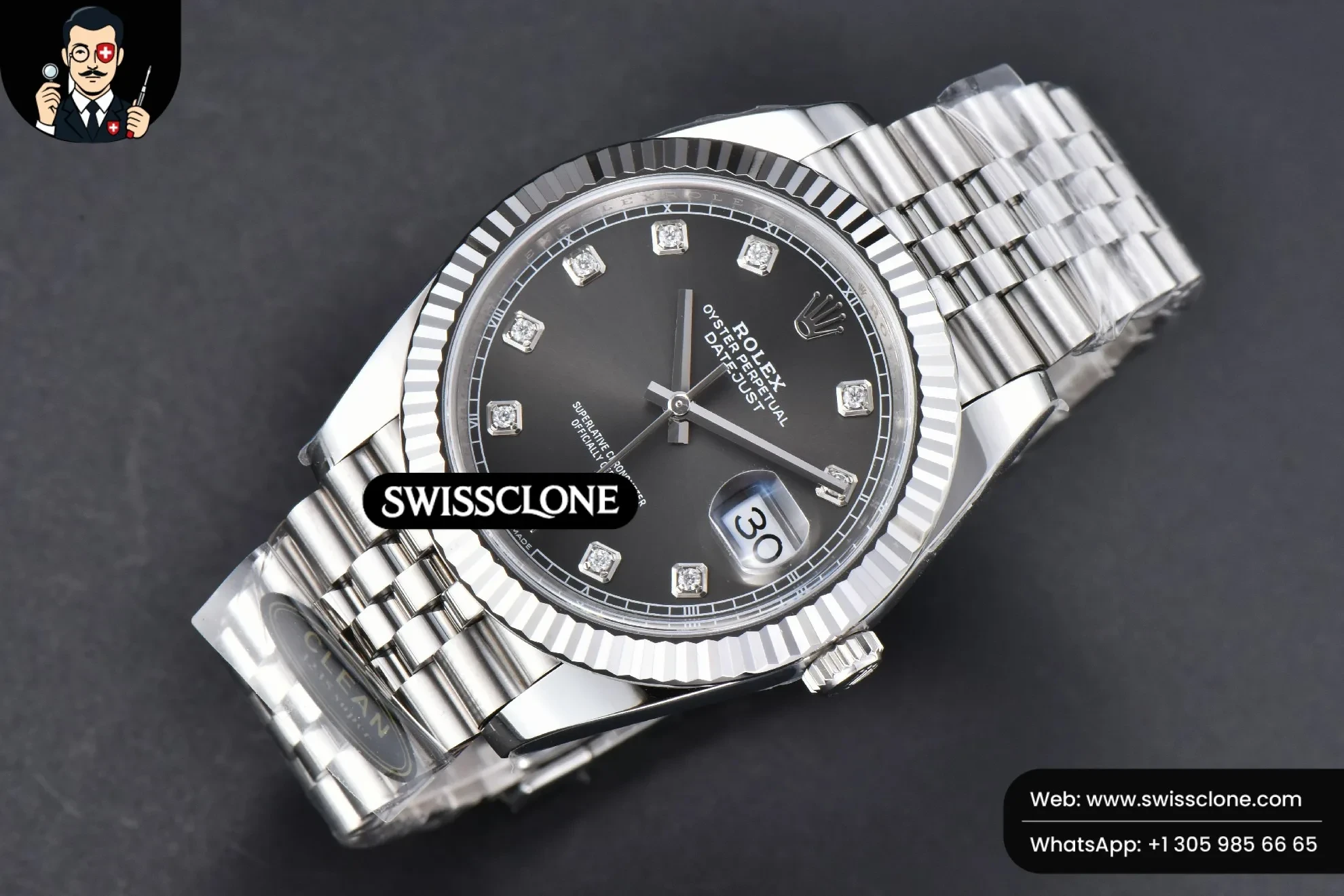 Rolex DateJust 41mm 126334 904L Gray Dial Diamond Marker Jubilee VR3235 1:1 Super Clone - Bezel & Case Profile