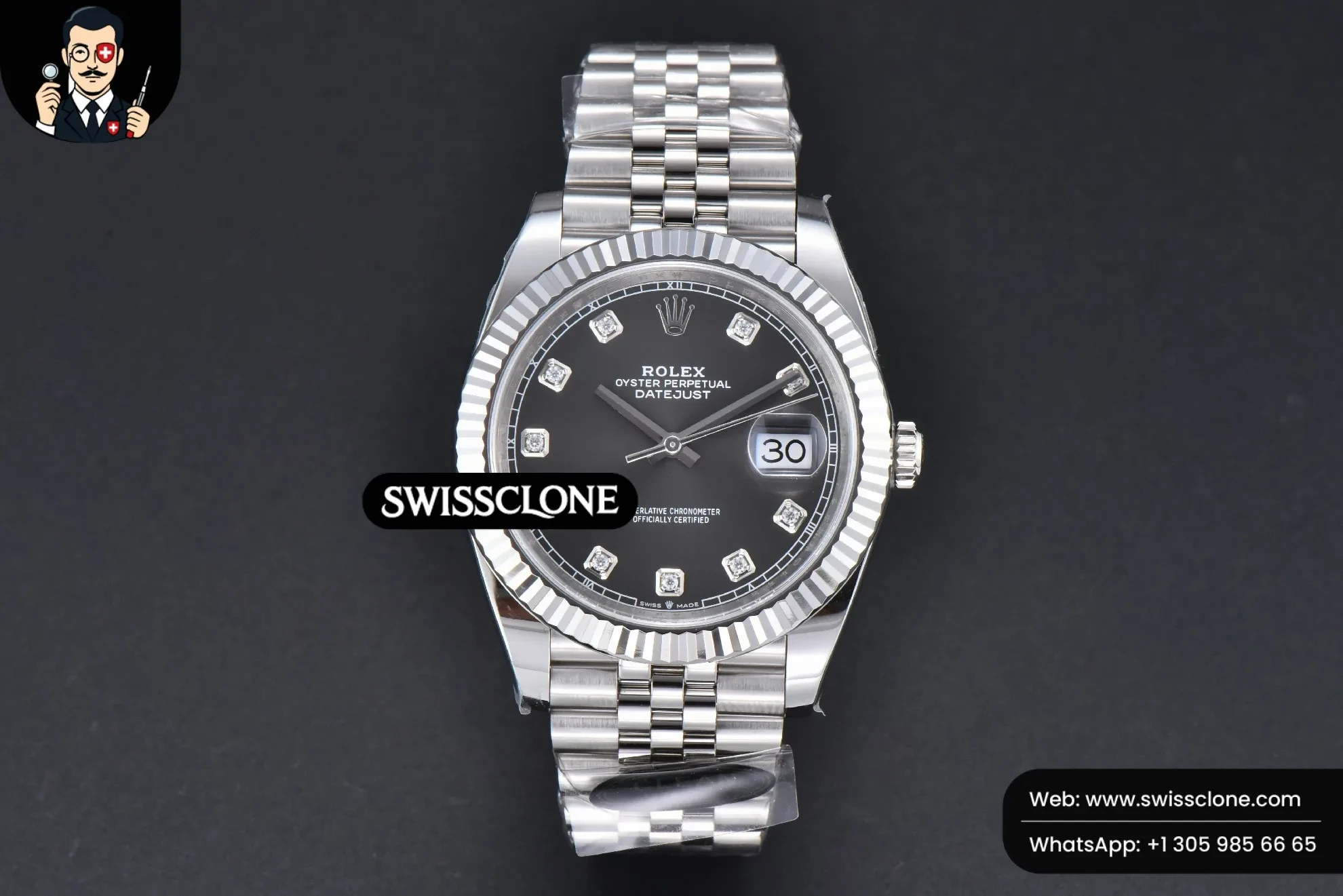 Rolex DateJust 41mm 126334 904L Gray Dial Diamond Marker Jubilee VR3235 1:1 Super Clone - Dial Macro Close-Up