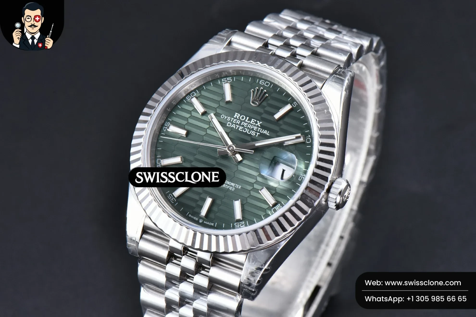 Rolex DateJust 41mm 126334 904L Green Motif Dial Jubilee VS3235 1:1 Super Clone - Bezel & Case Profile