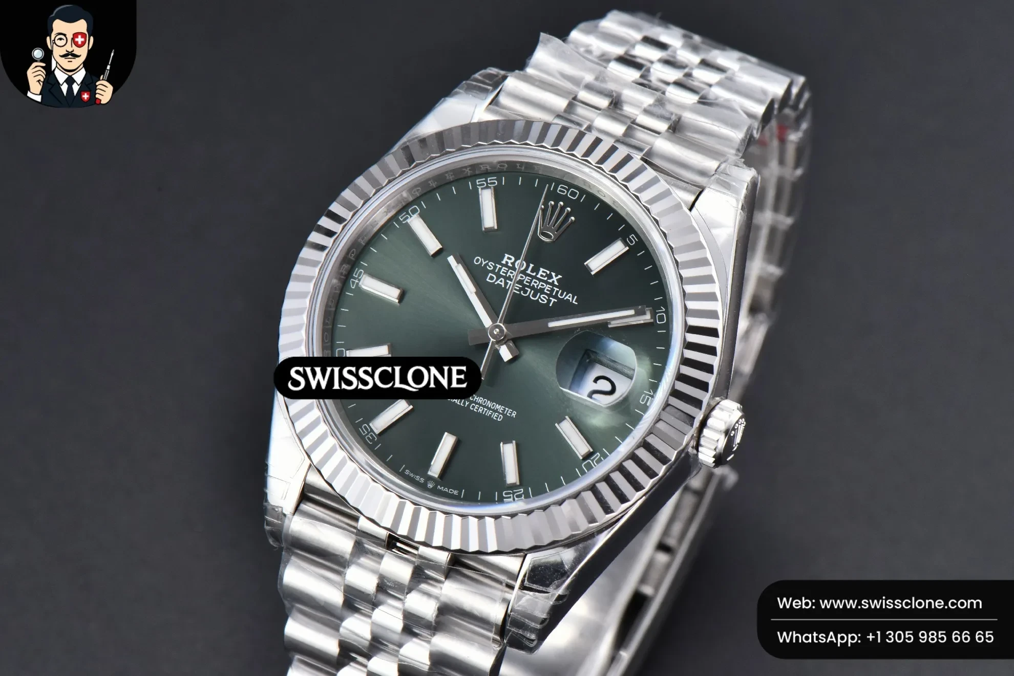 Rolex DateJust 41mm 126334 904L Mint Green Dial Jubilee VS3235 1:1 Super Clone - Bezel & Case Profile