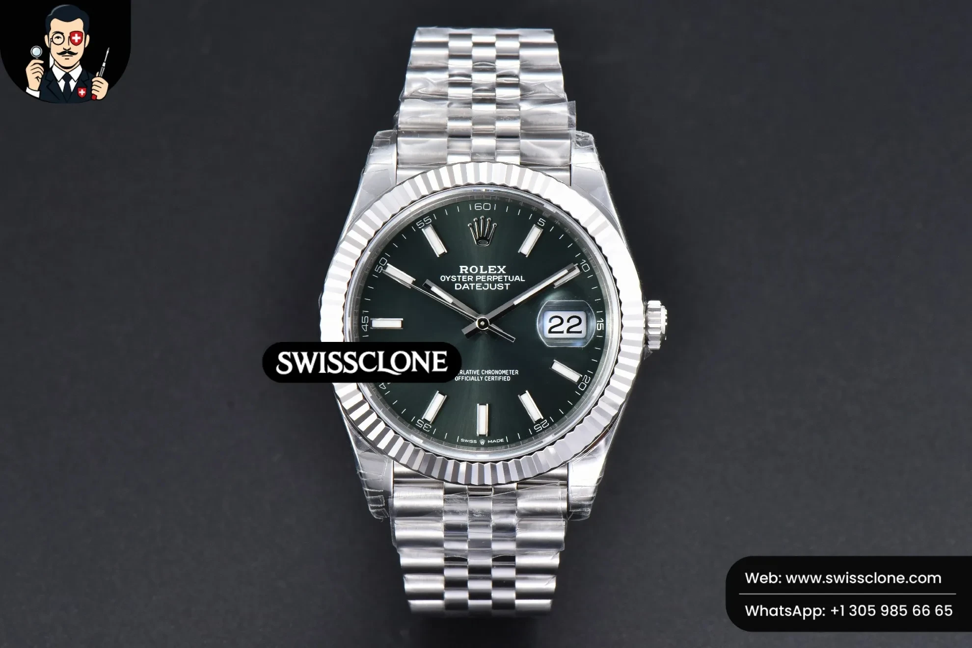 Rolex DateJust 41mm 126334 904L Mint Green Dial Jubilee VS3235 1:1 Super Clone - Dial Macro Close-Up