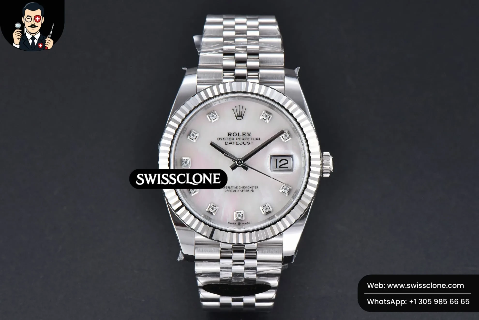 Rolex DateJust 41mm 126334 904L MOP Dial Diamond Marker Jubilee VR3235 1:1 Super Clone - Dial Macro Close-Up