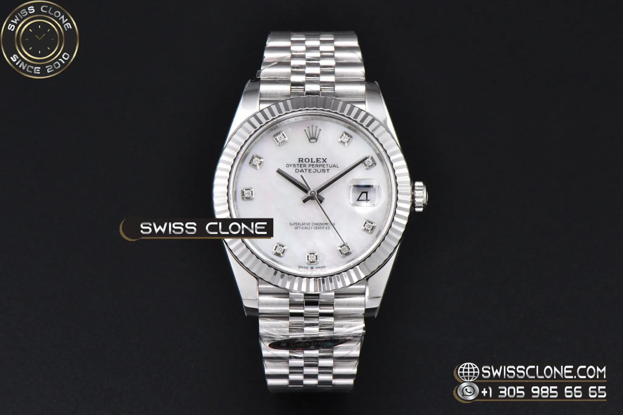 Rolex DateJust 41mm 126334 904L VF MOP Dial Diamond Marker Jubilee DD3235 1:1 Super Clone - Dial Macro Close-Up