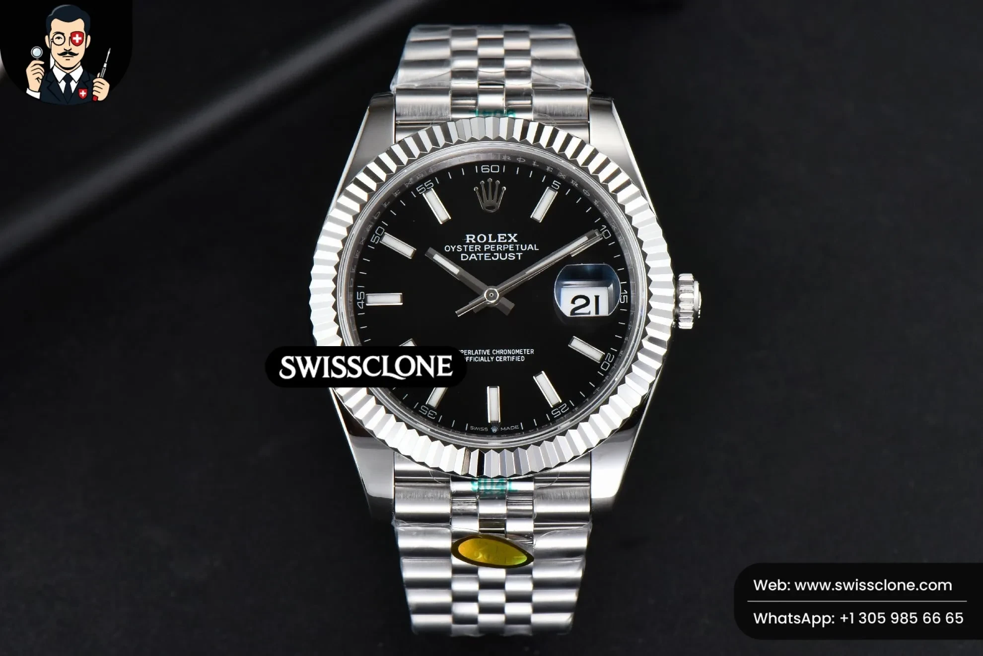 Rolex DateJust 41mm 126334 Black Dial Jubilee 2824 1:1 Super Clone - Dial Macro Close-Up