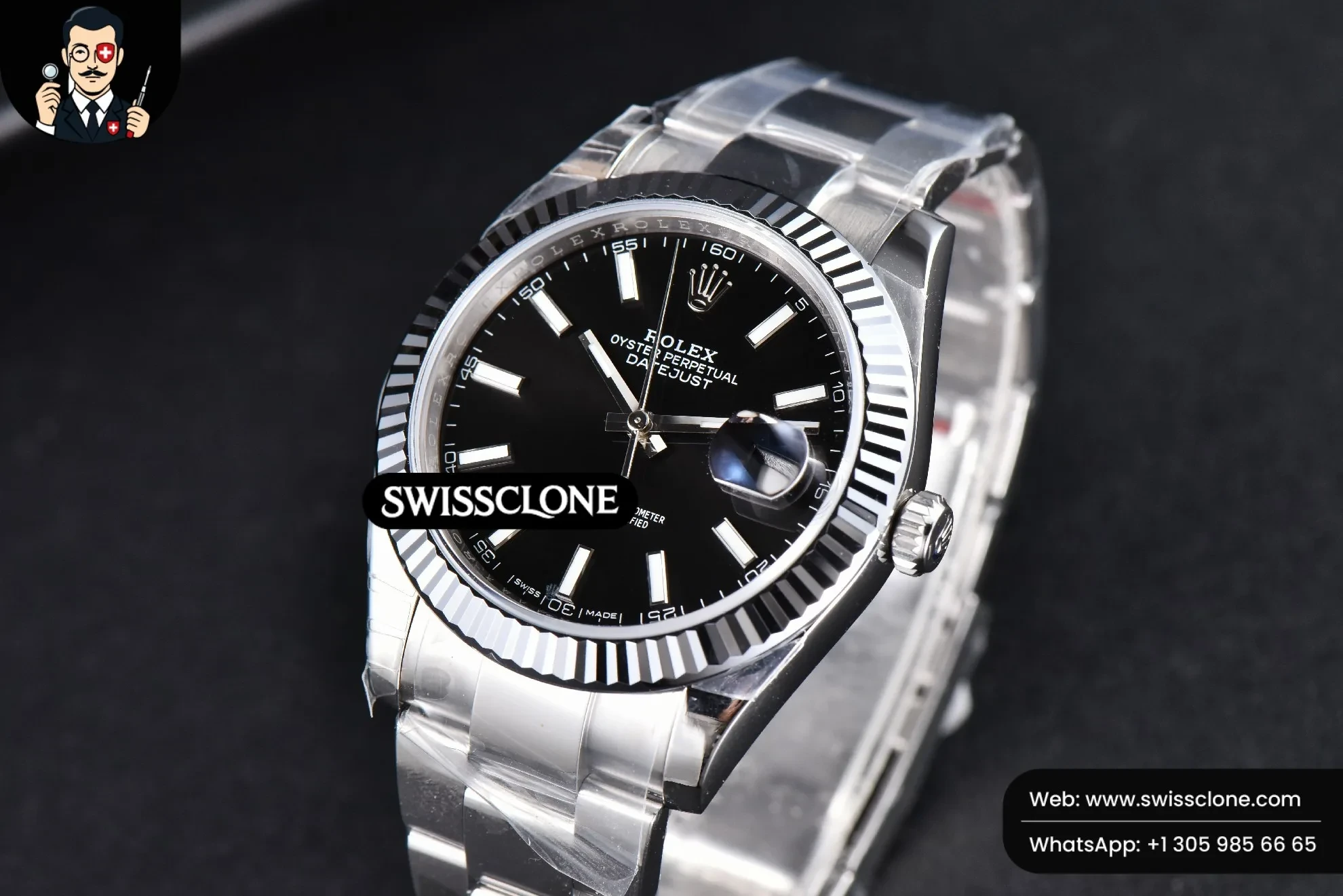 Rolex DateJust 41mm 126334 Fluted Bezel Black Dial Oyster VS3235 1:1 Super Clone - Bezel & Case Profile