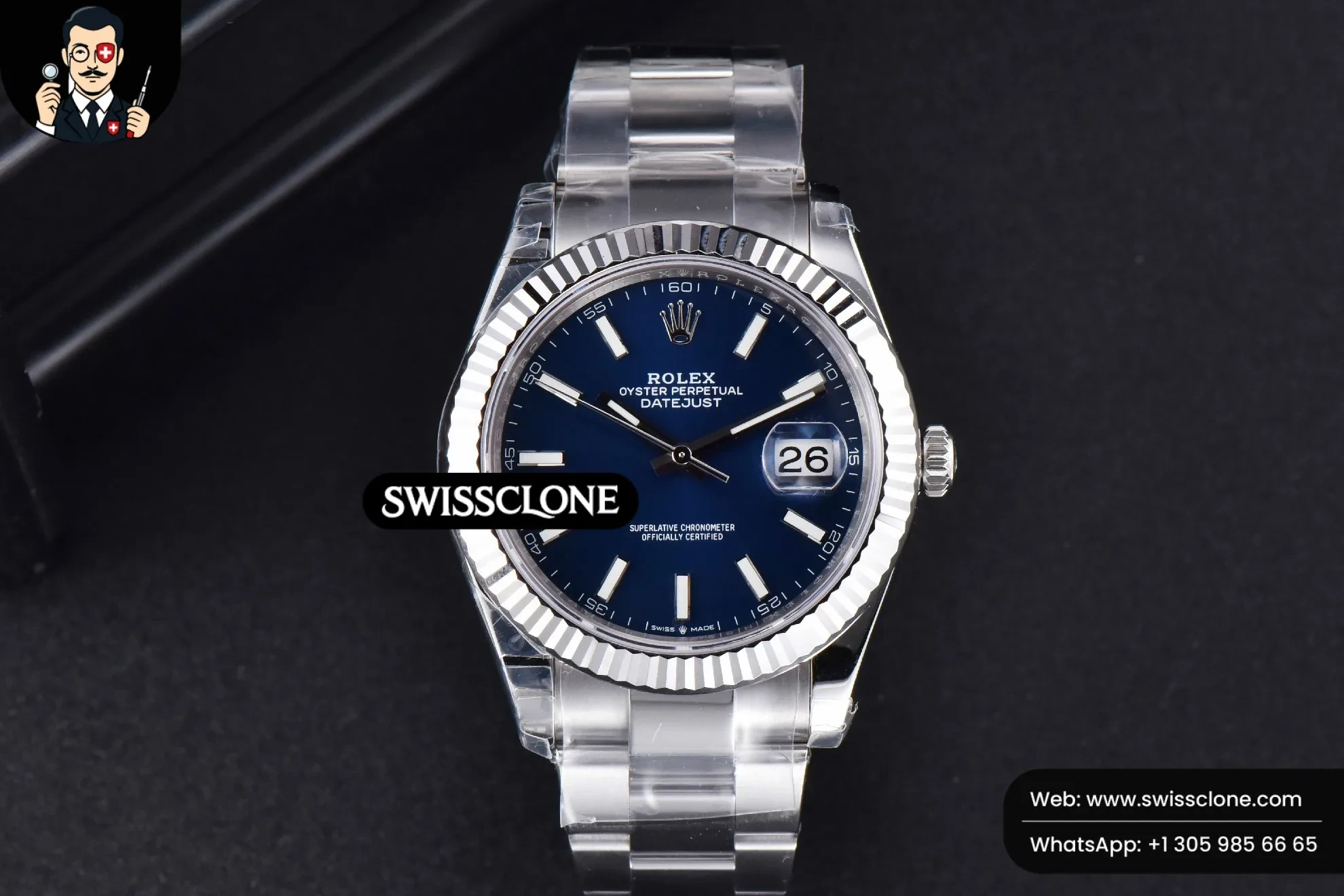 Rolex DateJust 41mm 126334 Fluted Bezel Blue Dial Oyster VS3235 1:1 Super Clone - Dial Macro Close-Up