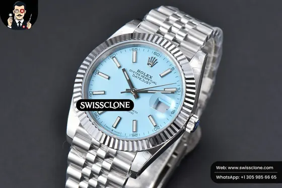 Rolex DateJust 41mm 126334 Fluted Bezel Ice Blue Dial Jubilee VR3235 1:1 Super Clone - Bezel & Case Profile