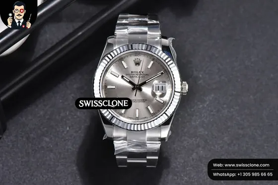 Rolex DateJust 41mm 126334 Fluted Bezel Silver Dial Oyster VS3235 1:1 Super Clone - Dial Macro Close-Up