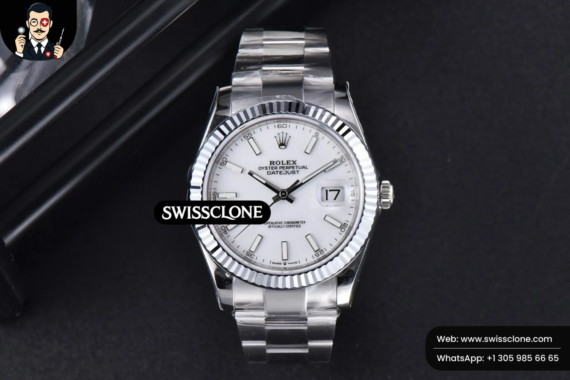 Rolex DateJust 41mm 126334 Fluted Bezel White Dial Oyster VS3235 1:1 Super Clone - Dial Macro Close-Up