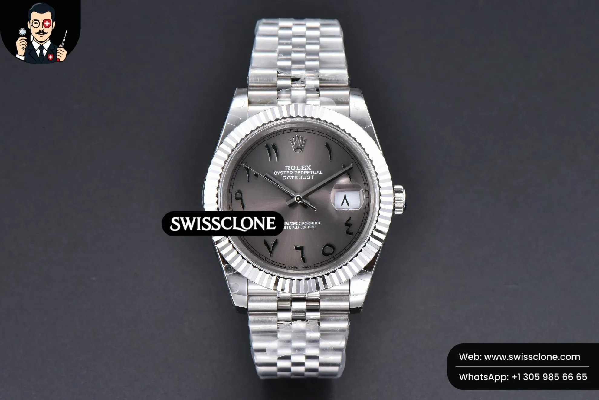 Rolex DateJust 41mm 126334 Gray Arabic Dial Jubilee 1:1 Super Clone - Dial Macro Close-Up