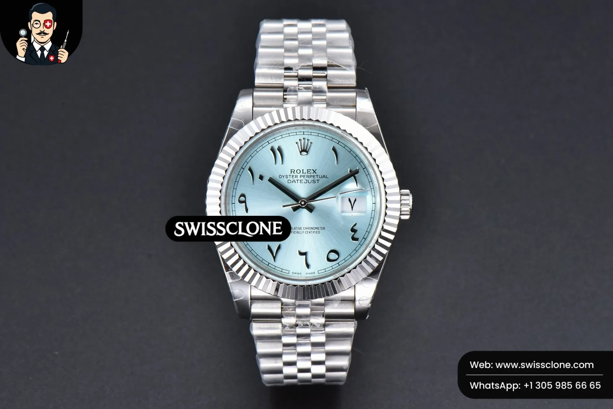 Rolex DateJust 41mm 126334 Ice Blue Arabic Dial Jubilee 1:1 Super Clone - Dial Macro Close-Up