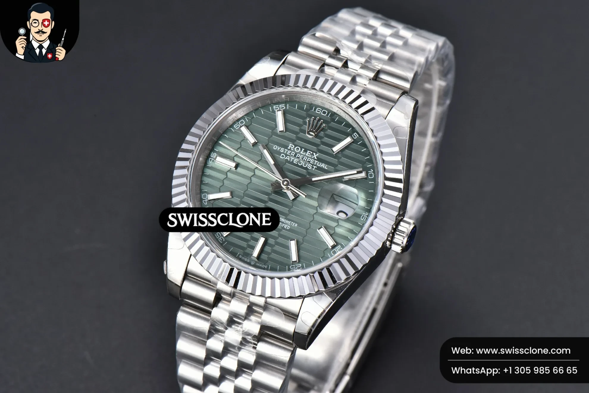 Rolex DateJust 41mm 126334 Mint Green Motif Dial Jubilee 1:1 Super Clone - Bezel & Case Profile