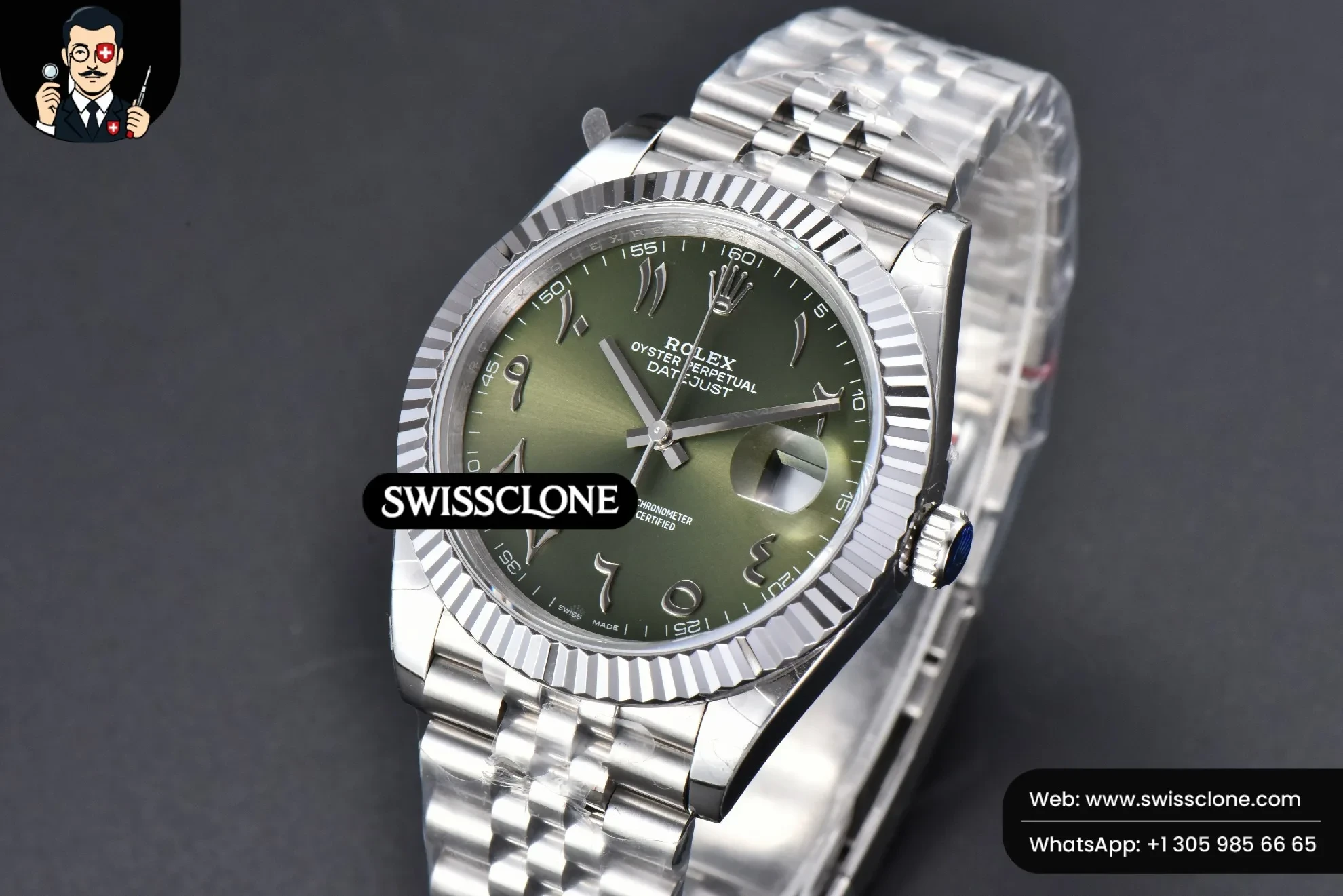 Rolex DateJust 41mm 126334 Olive Green Arabic Dial Jubilee 1:1 Super Clone - Bezel & Case Profile