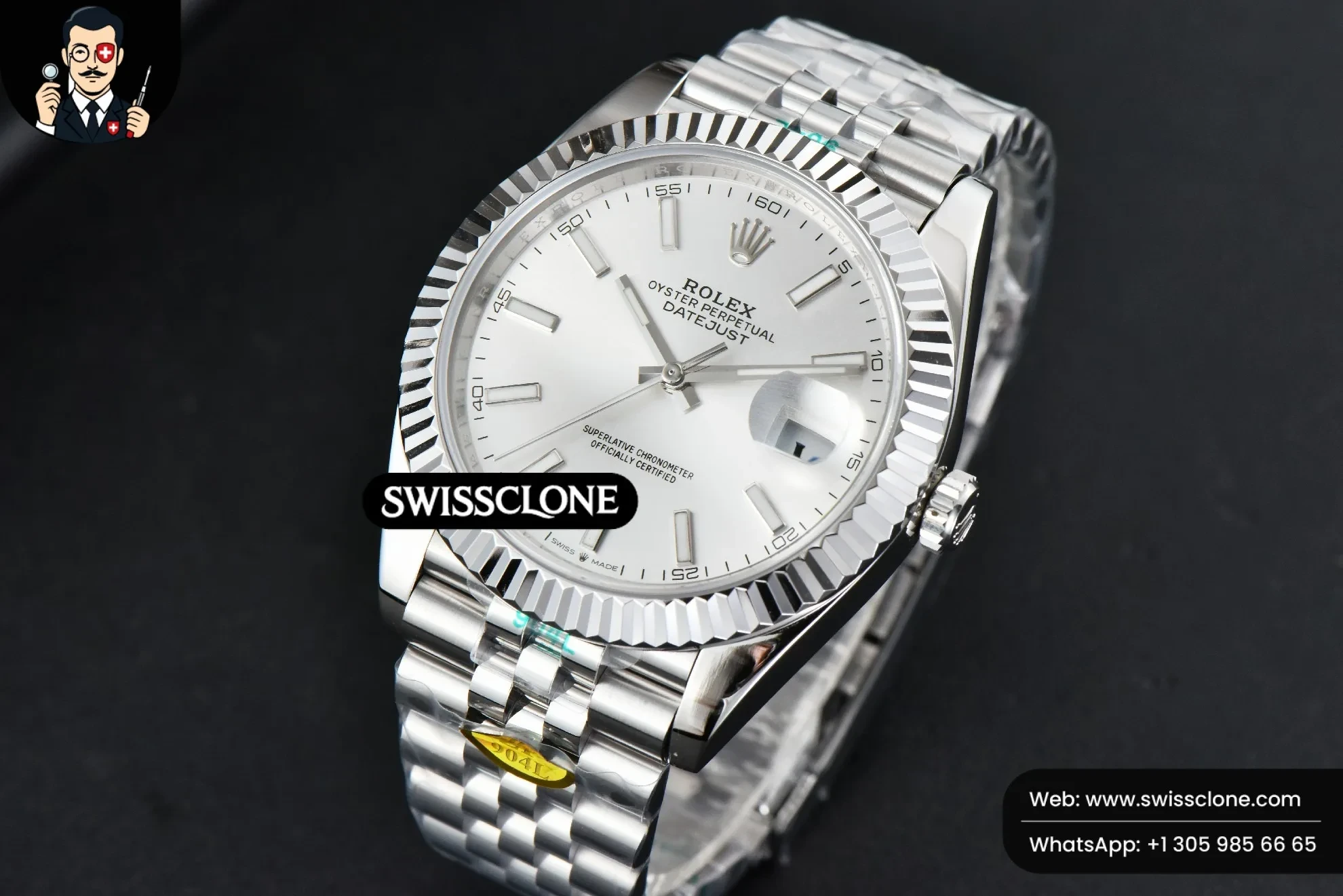 Rolex DateJust 41mm 126334 Silver Dial Jubilee 2824 1:1 Super Clone - Bezel & Case Profile