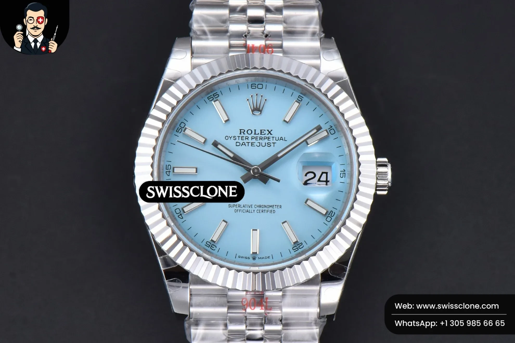 Rolex DateJust 41mm 126334 Tiffany Blue Dial Jubilee Tungsten Heavy 1:1 Super Clone - Dial Macro Close-Up