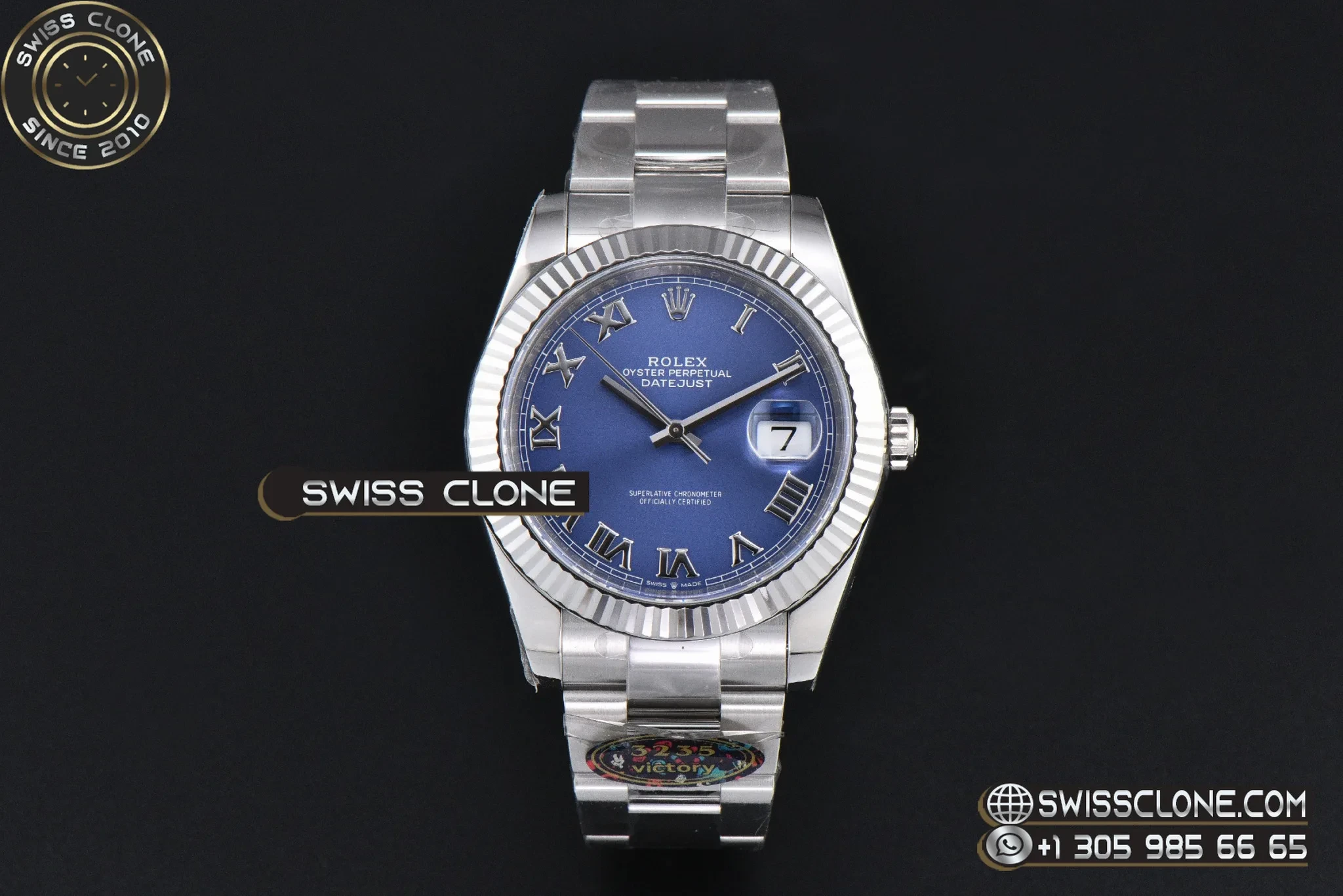 Rolex DateJust 41mm 126334 VF Blue Dial Oyster DD3235 1:1 Super Clone - Dial Macro Close-Up