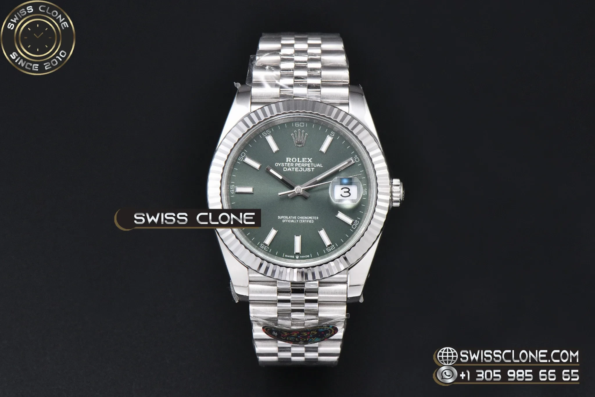 Rolex DateJust 41mm 126334 VF Mint Green Dial Jubilee DD3235 1:1 Super Clone - Dial Macro Close-Up