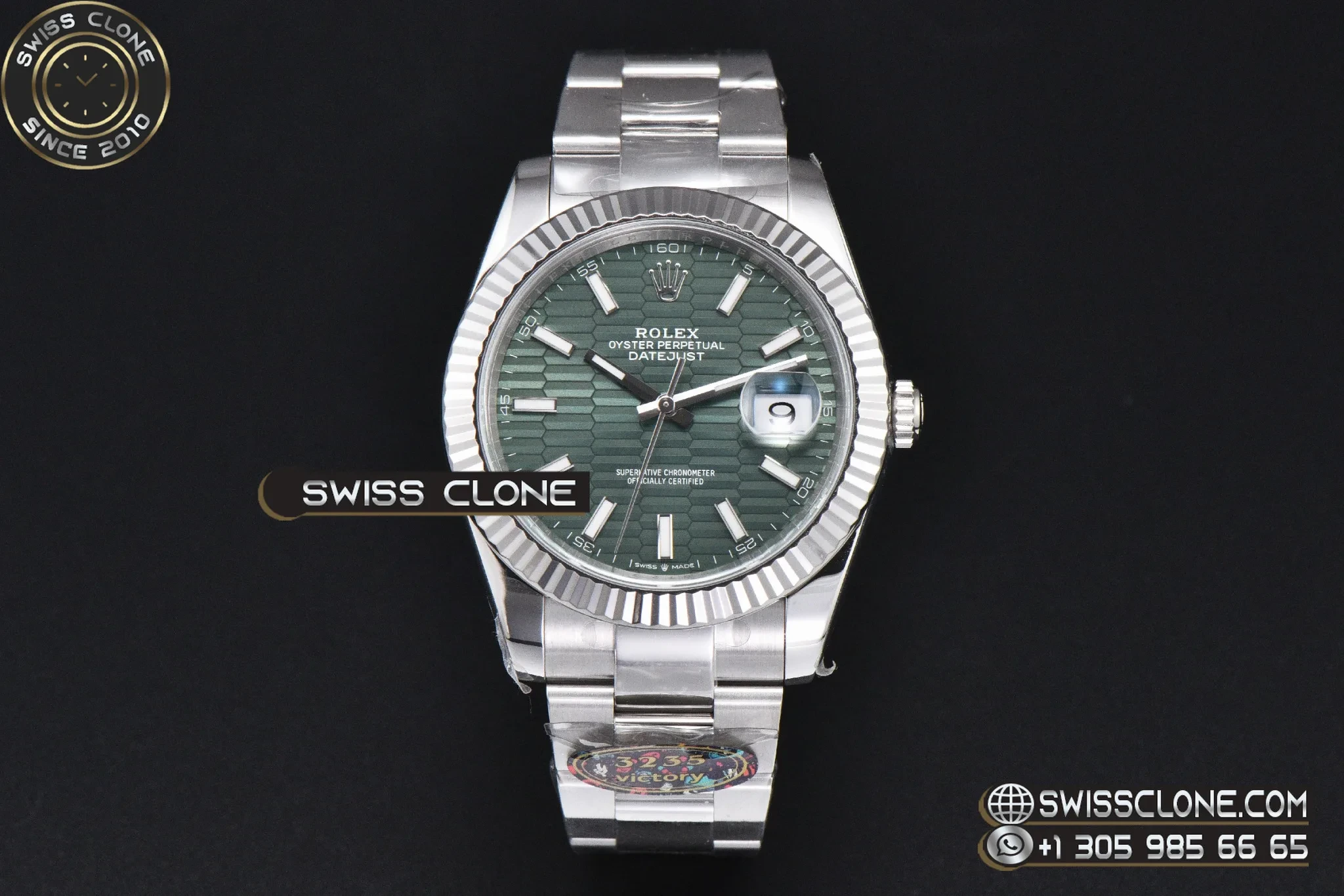 Rolex DateJust 41mm 126334 VF Mint Green Motif Dial Oyster DD3235 1:1 Super Clone - Dial Macro Close-Up