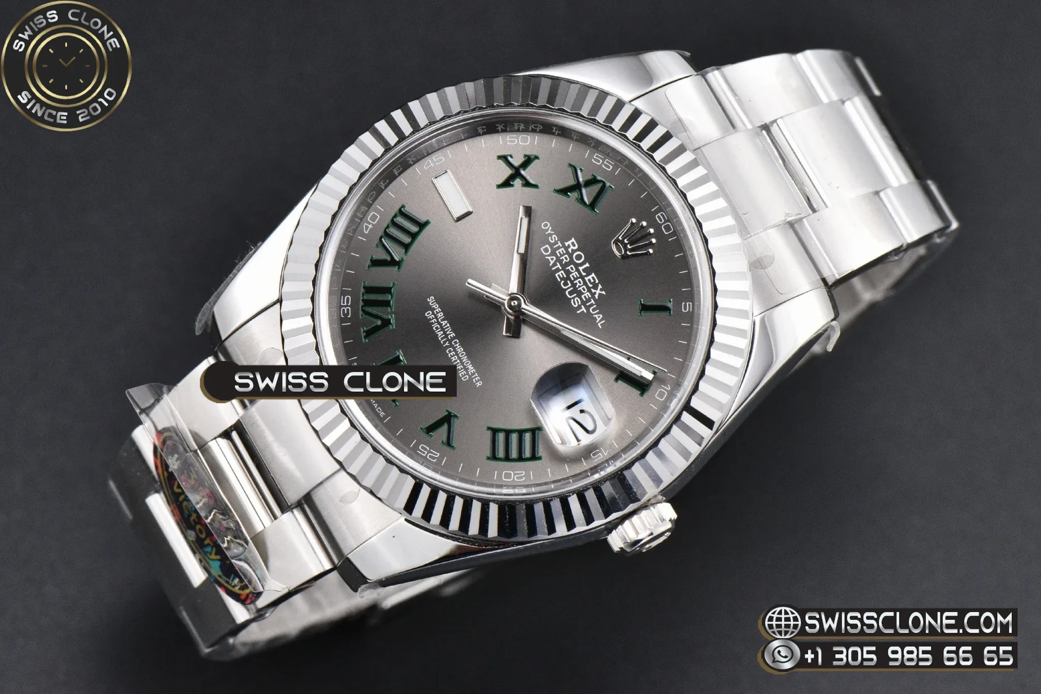 Rolex DateJust 41mm 126334 VF Wimbledon Gray Dial Green Roma Marker Oyster DD3235 1:1 Super Clone - Bezel & Case Profile