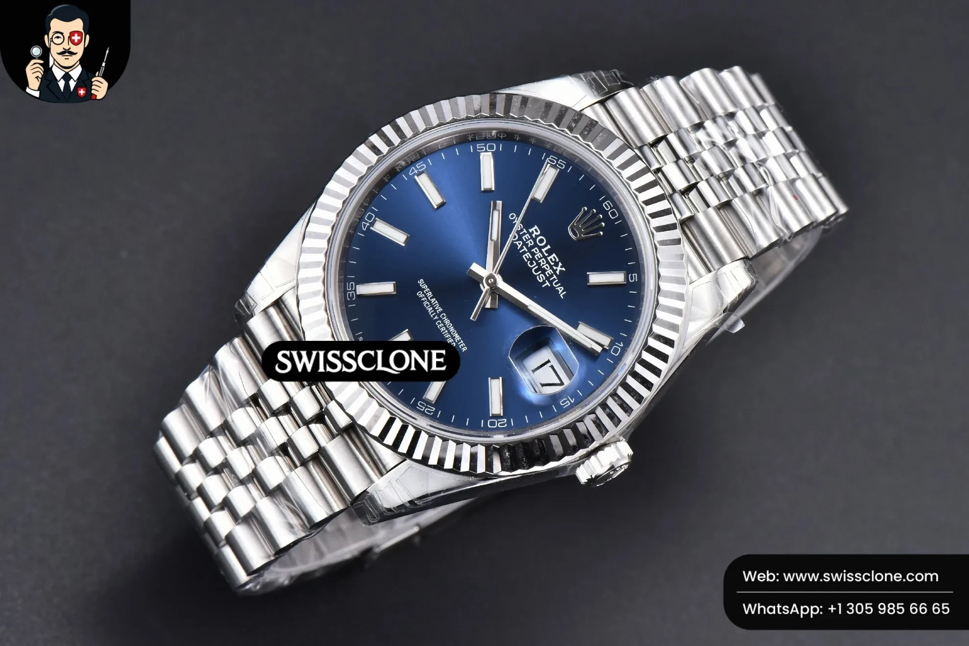 Rolex DateJust 41mm 904L Blue Dial Jubilee VS3235 1:1 Super Clone - Bezel & Case Profile