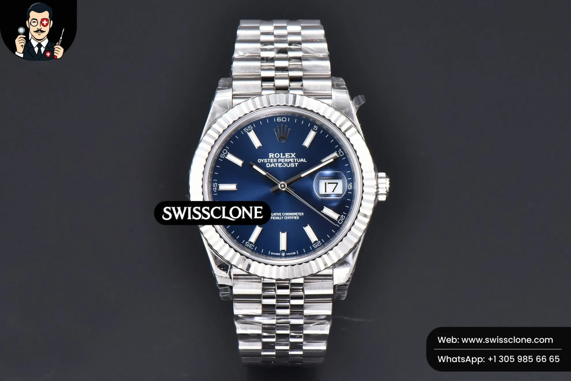 Rolex DateJust 41mm 904L Blue Dial Jubilee VS3235 1:1 Super Clone - Dial Macro Close-Up