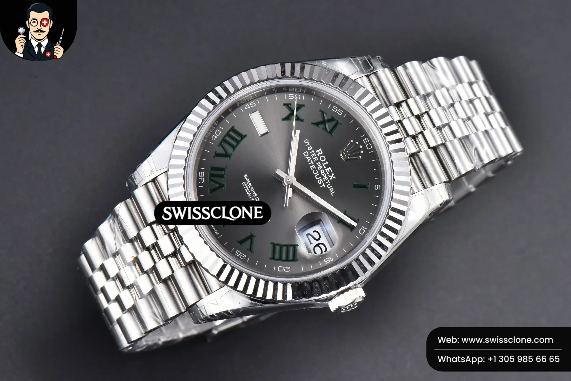 Rolex DateJust 41mm 904L Wimbledon Gray Dial Green Marker Jubilee VS3235 1:1 Super Clone - Bezel & Case Profile