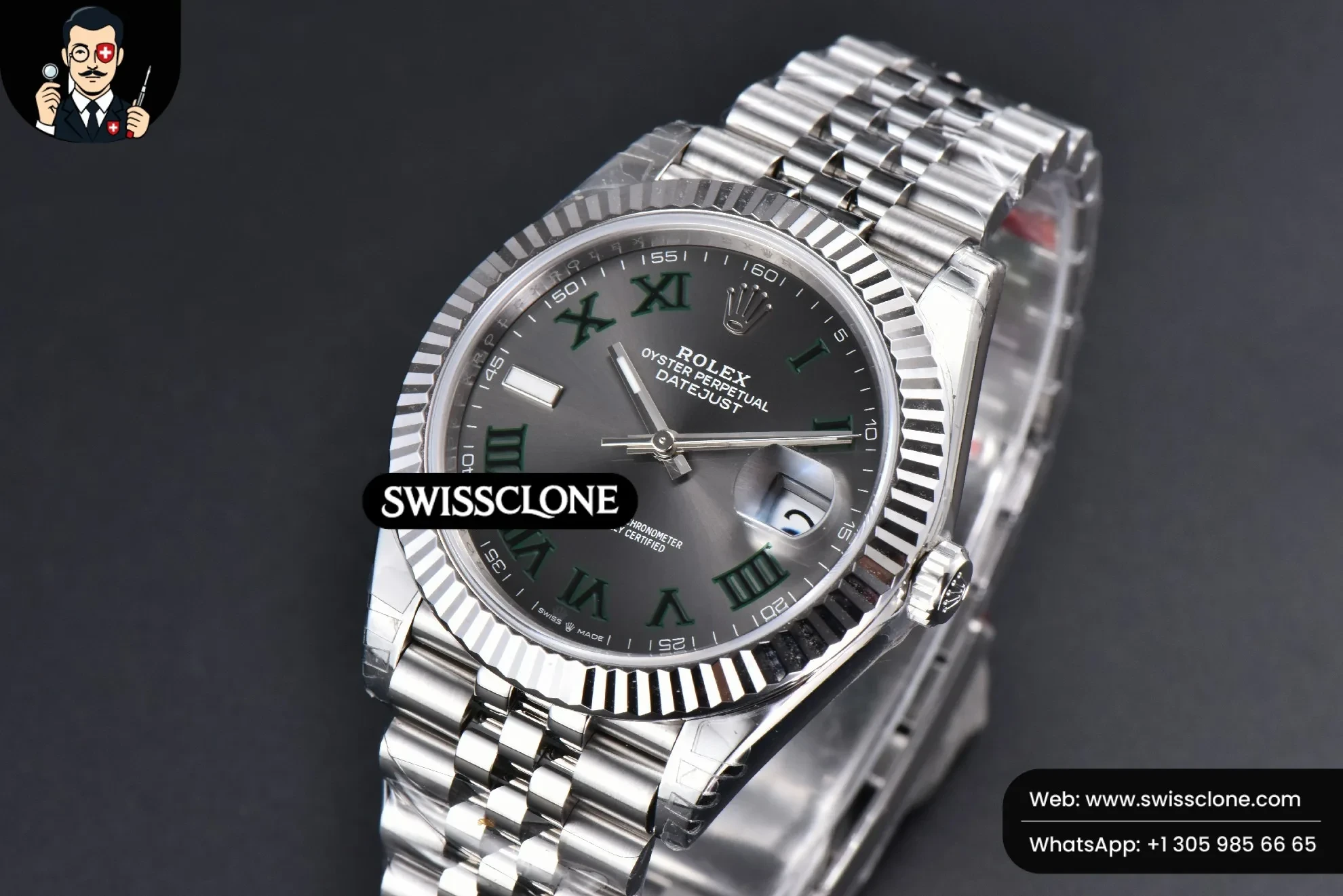 Rolex DateJust 41mm 904L Wimbledon Gray Dial Green Marker Jubilee VS3235 1:1 Super Clone - Clasp & Bracelet Finishing