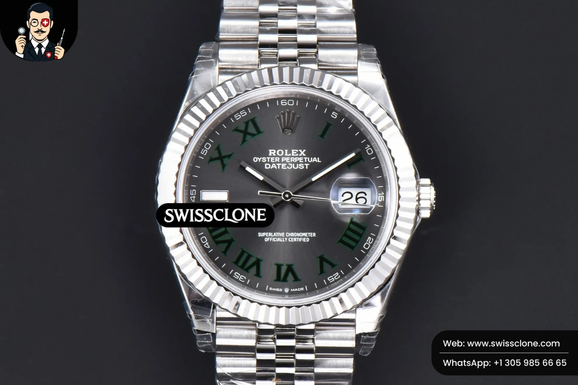 Rolex DateJust 41mm 904L Wimbledon Gray Dial Green Marker Jubilee VS3235