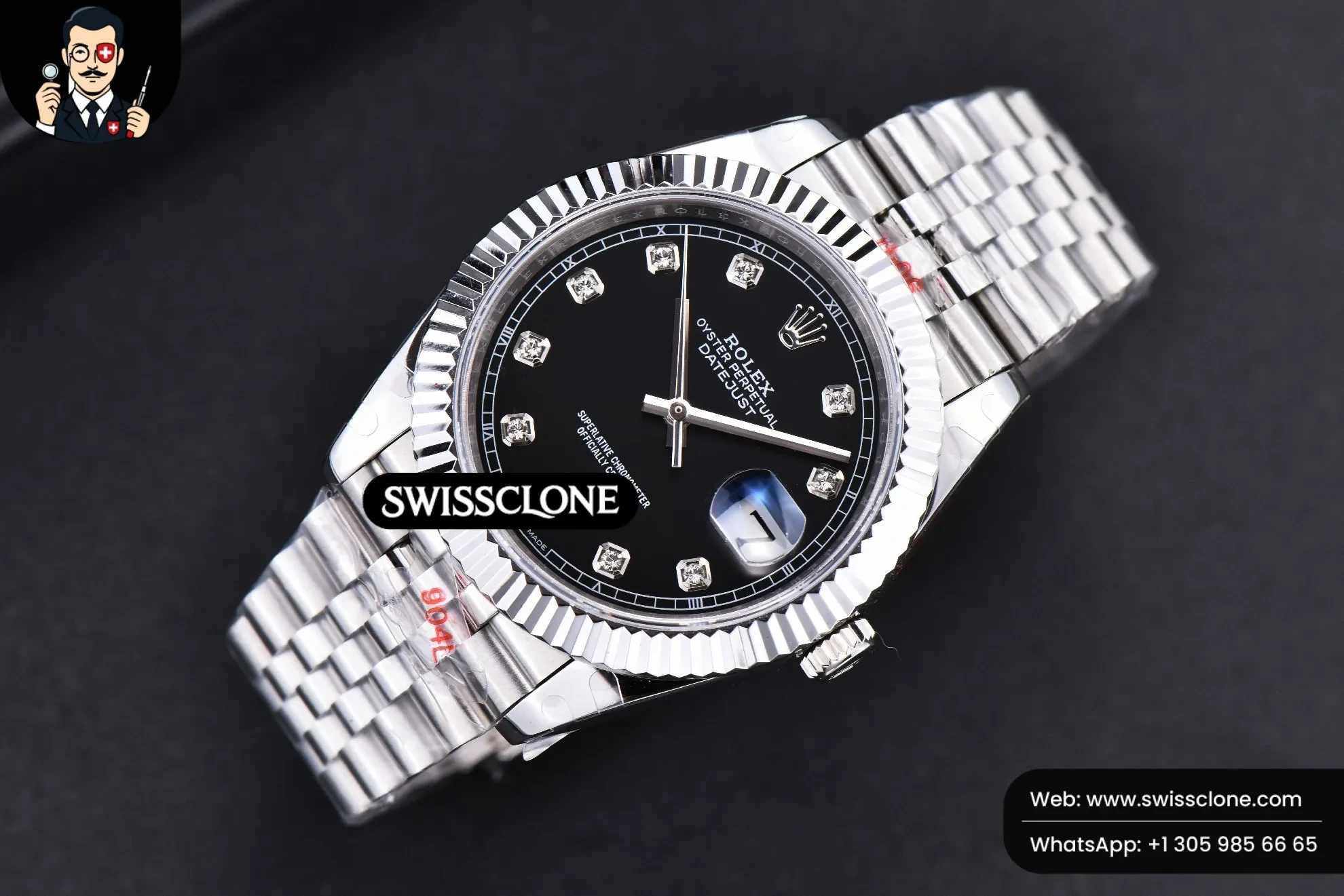 Rolex Datejust 41mm Black Dial Diamond Marker Fluted Bezel Jubille VR3235 1:1 Super Clone - Bezel & Case Profile