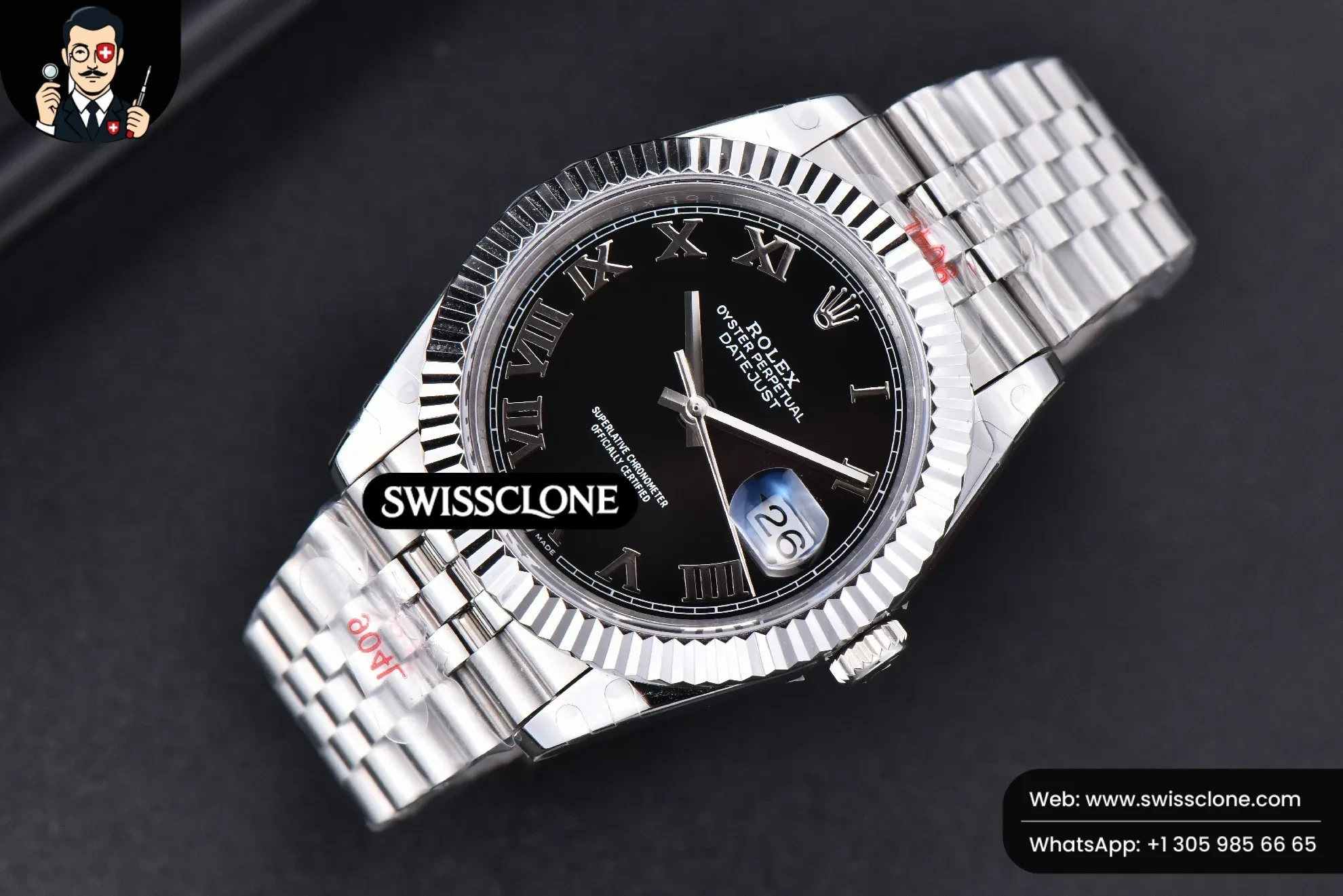 Rolex Datejust 41mm Black Dial Roma Marker Fluted Bezel Jubille VR3235 1:1 Super Clone - Bezel & Case Profile