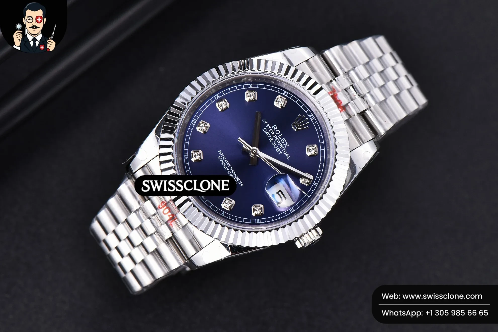 Rolex Datejust 41mm Blue Dial Diamond Marker Fluted Bezel Jubille VR3235 1:1 Super Clone - Bezel & Case Profile