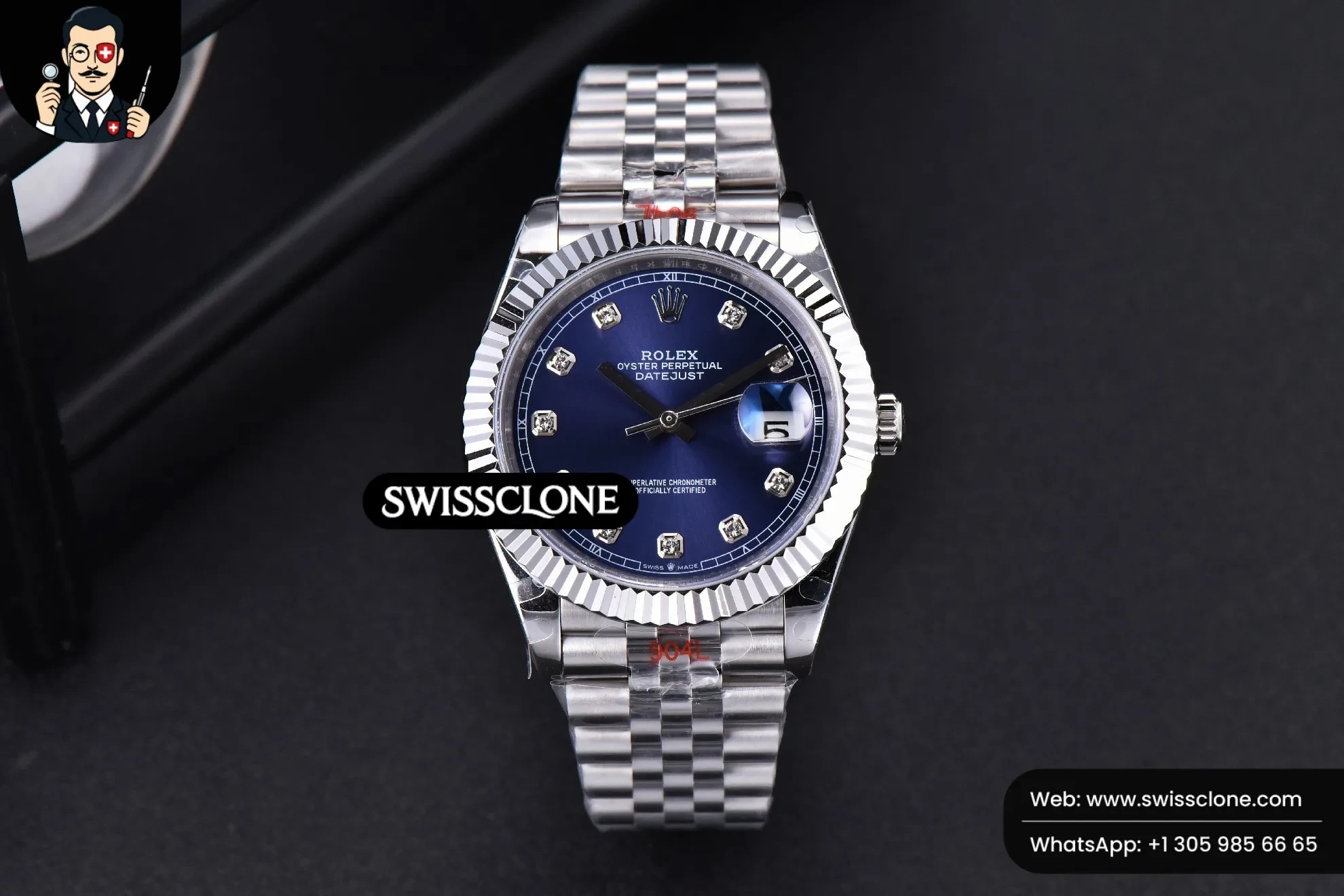 Rolex Datejust 41mm Blue Dial Diamond Marker Fluted Bezel Jubille VR3235 1:1 Super Clone - Dial Macro Close-Up