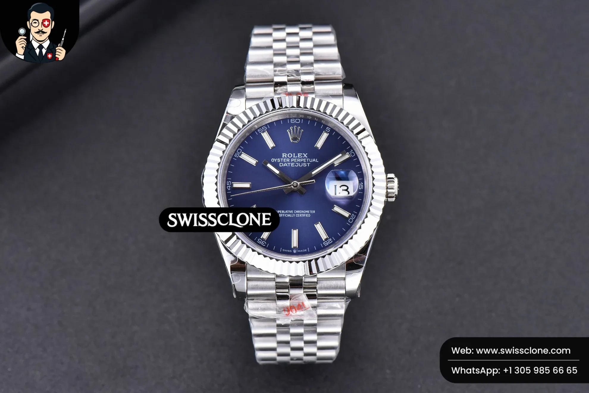 Rolex Datejust 41mm Blue Dial Lume Marker Fluted Bezel Jubille VR3235 1:1 Super Clone - Dial Macro Close-Up