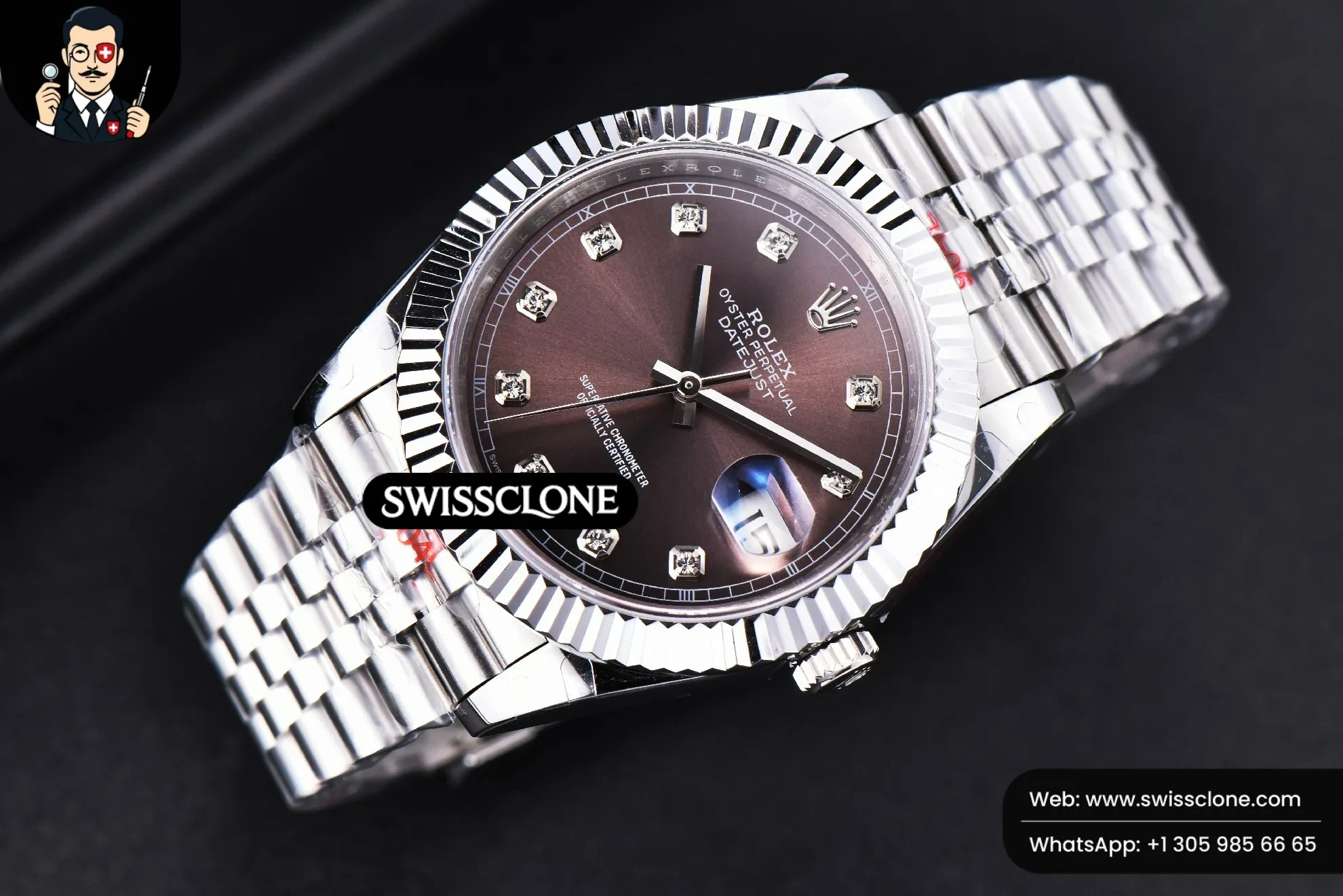Rolex Datejust 41mm Borwn Dial Diamond Marker Fluted Bezel Jubille VR3235 1:1 Super Clone - Bezel & Case Profile