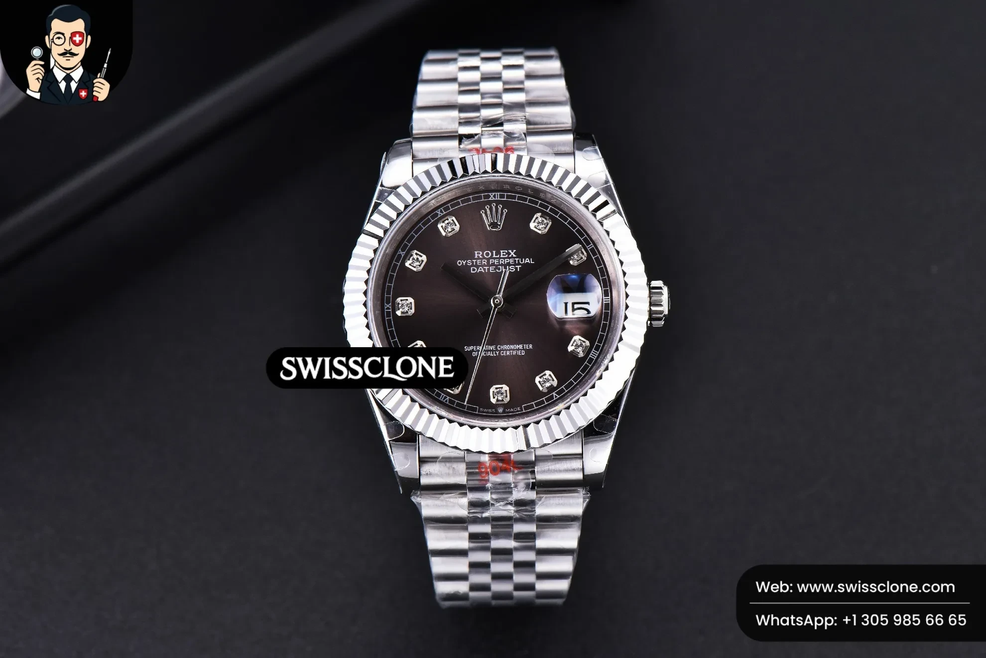 Rolex Datejust 41mm Borwn Dial Diamond Marker Fluted Bezel Jubille VR3235 1:1 Super Clone - Dial Macro Close-Up