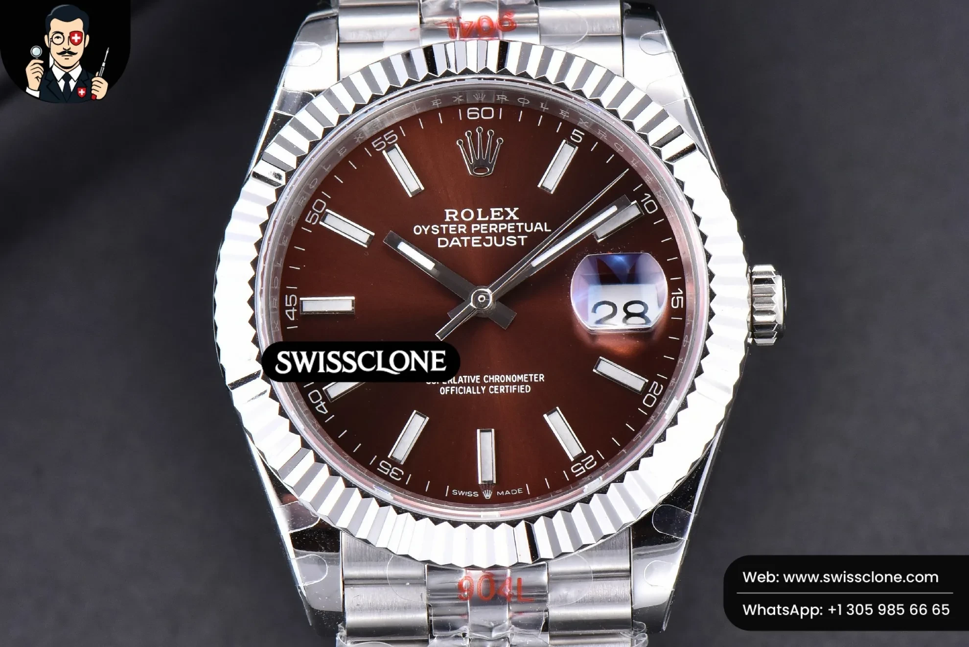 Rolex Datejust 41mm Borwn Dial Lume Marker Fluted Bezel Jubille VR3235