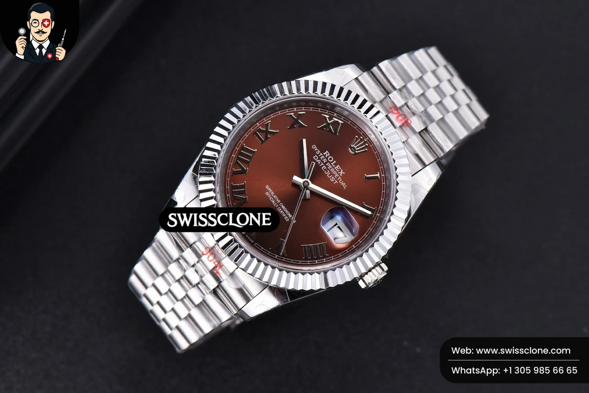 Rolex Datejust 41mm Borwn Dial Roma Marker Fluted Bezel Jubille VR3235 1:1 Super Clone - Bezel & Case Profile