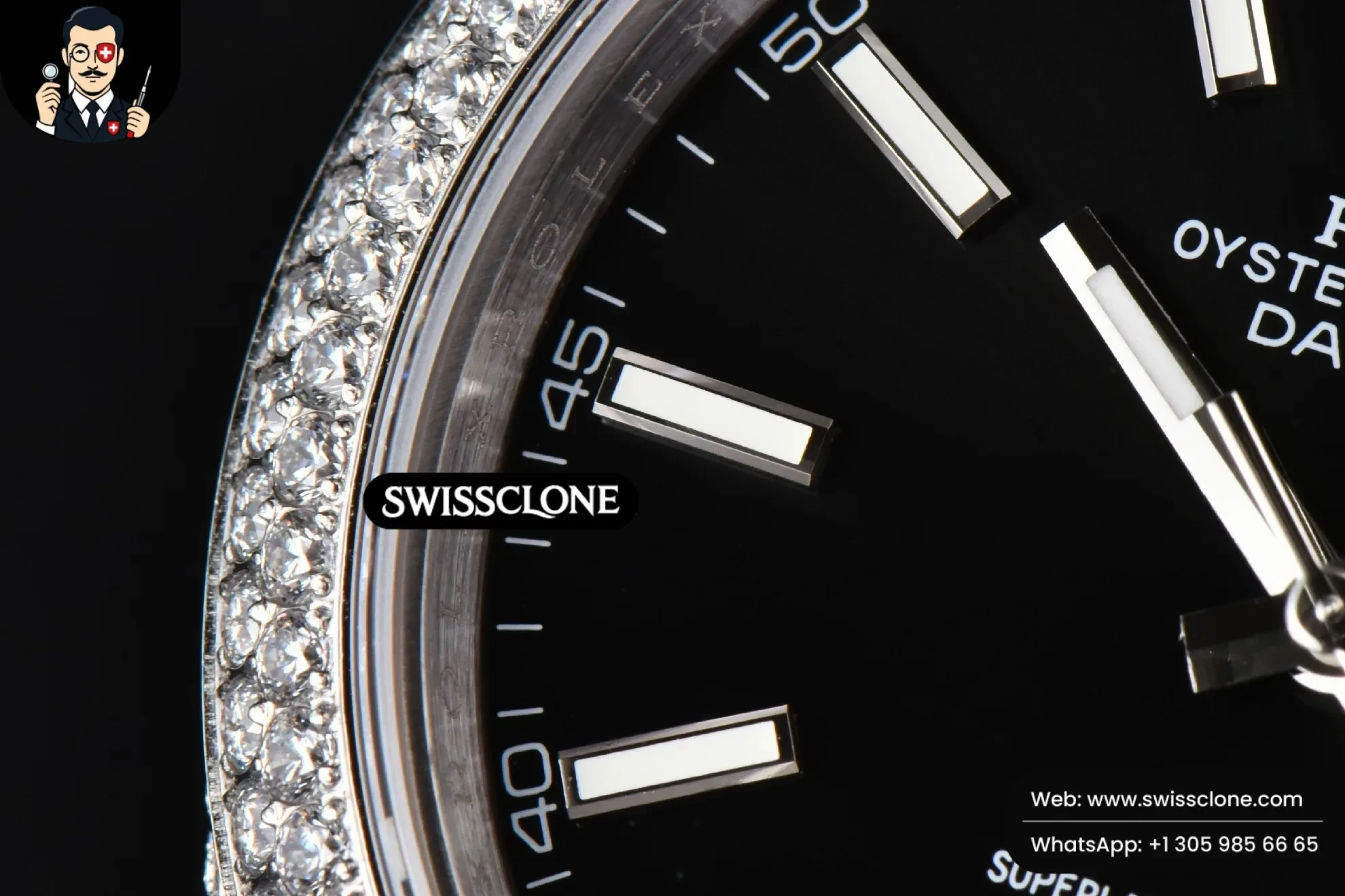 Rolex Datejust 41mm Full Diamond Black Dial Jubilee 1:1 Super Clone - Caseback & Cloned Calibre Movement