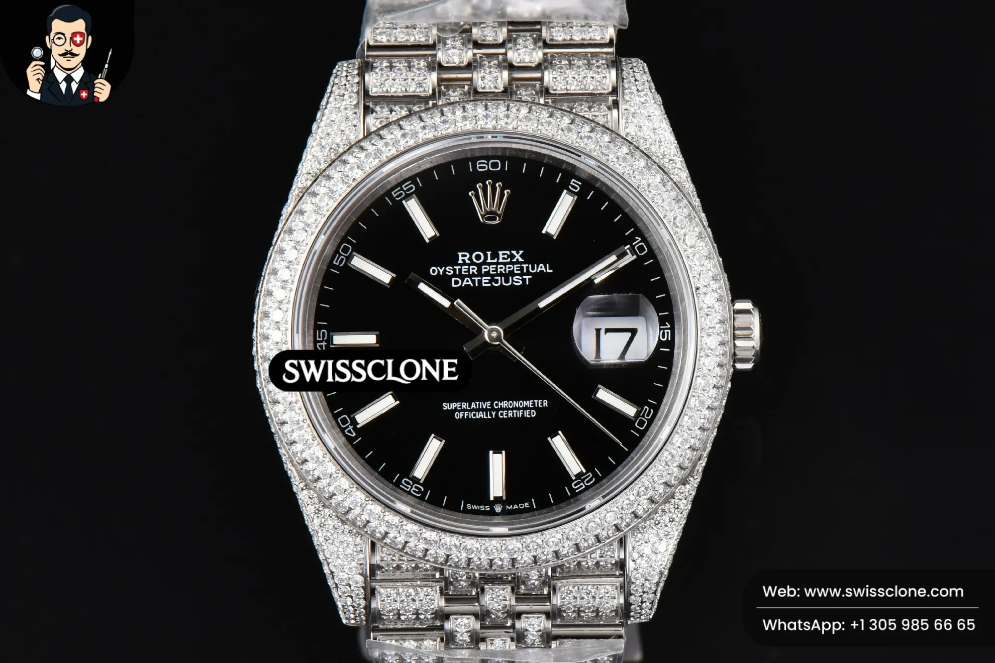 Rolex Datejust 41mm Full Diamond Black Dial Jubilee