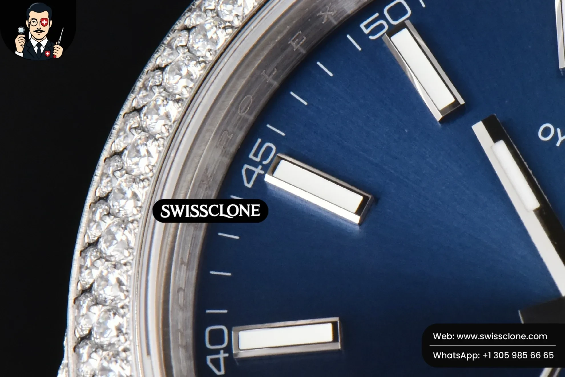 Rolex Datejust 41mm Full Diamond Blue Dial Jubilee 1:1 Super Clone - Caseback & Cloned Calibre Movement