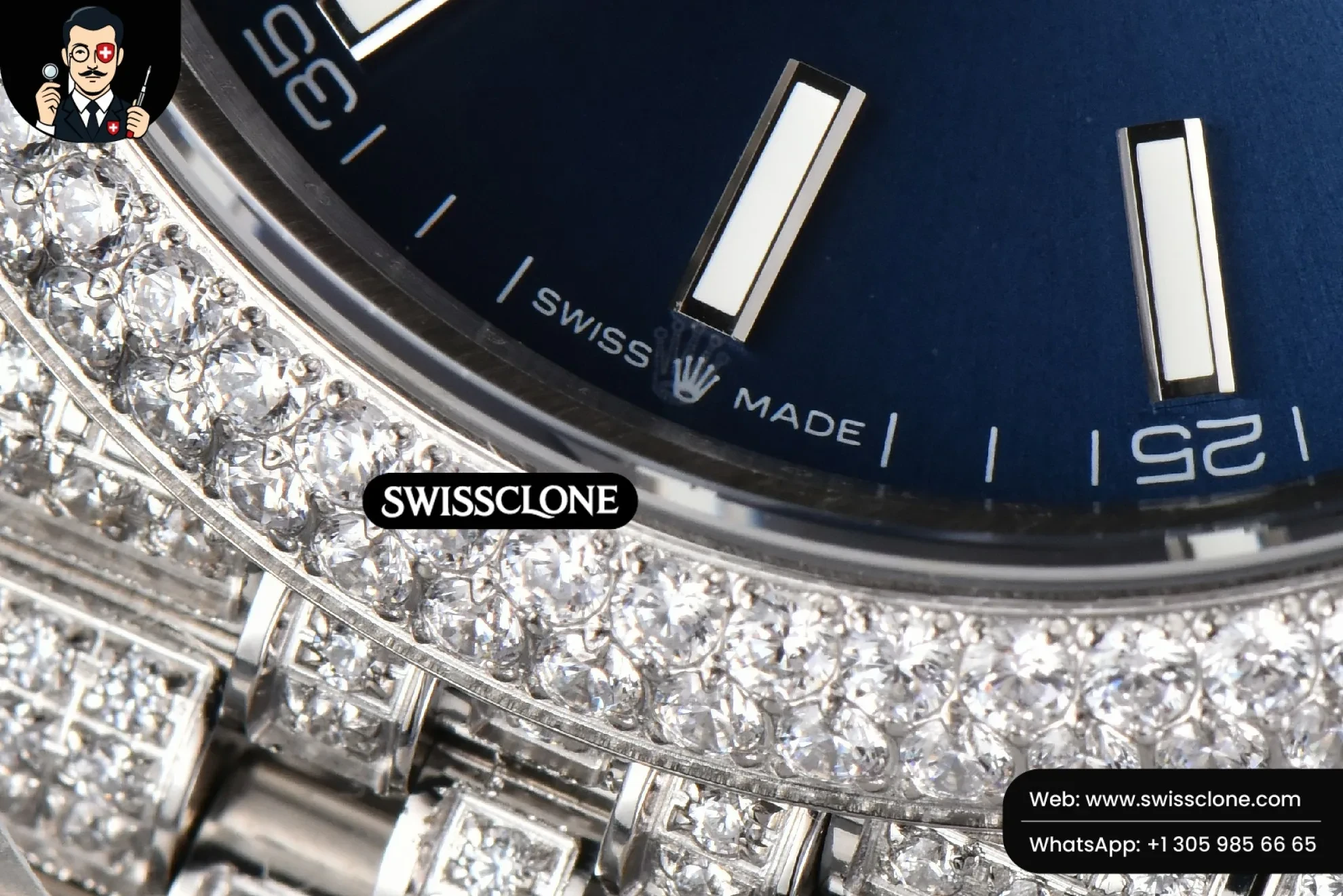 Rolex Datejust 41mm Full Diamond Blue Dial Jubilee 1:1 Super Clone - On-Wrist Presence View
