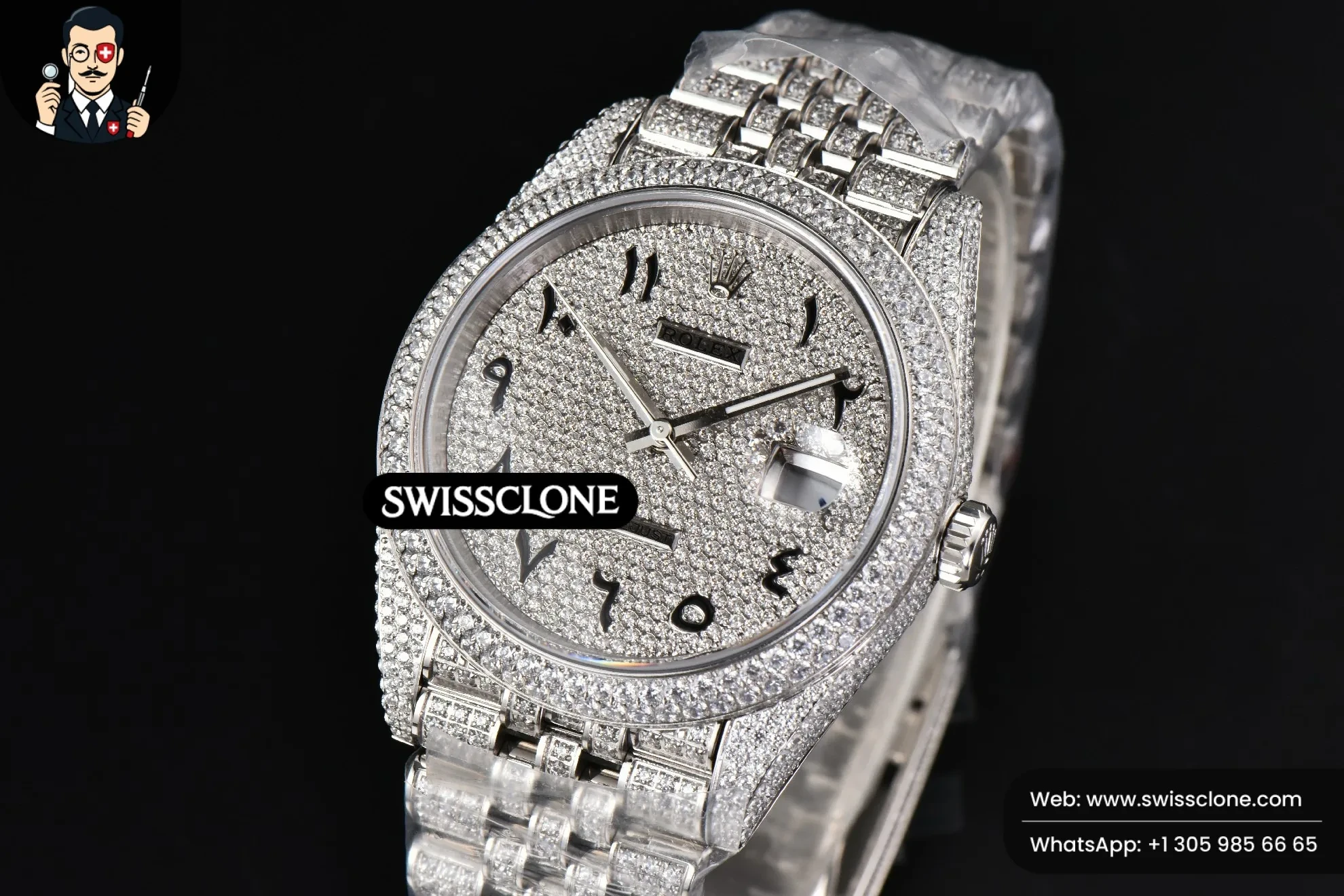 Rolex Datejust 41mm Full Diamond Diamond Arabic Dial Jubilee 1:1 Super Clone - Bezel & Case Profile