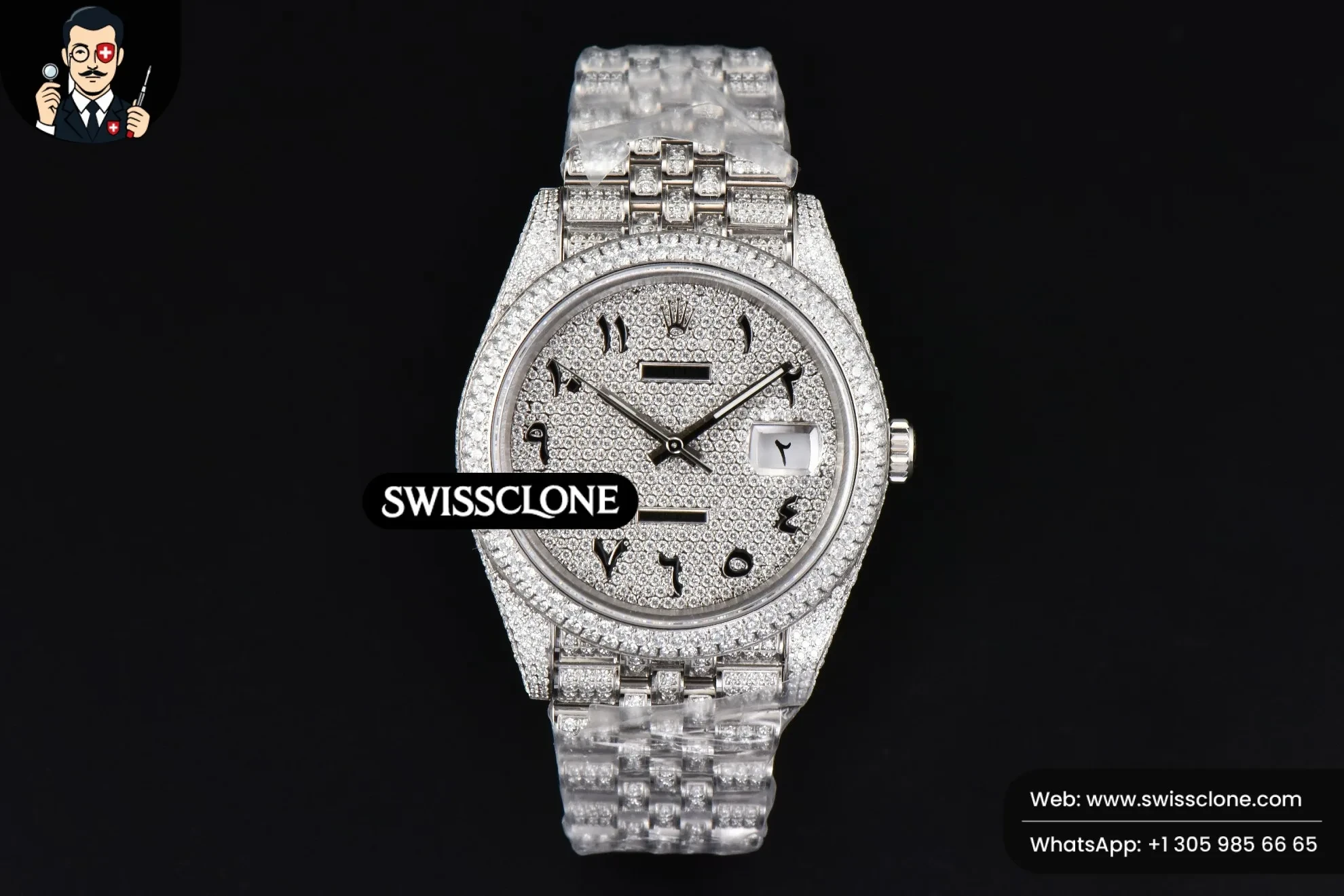 Rolex Datejust 41mm Full Diamond Diamond Arabic Dial Jubilee 1:1 Super Clone - Dial Macro Close-Up