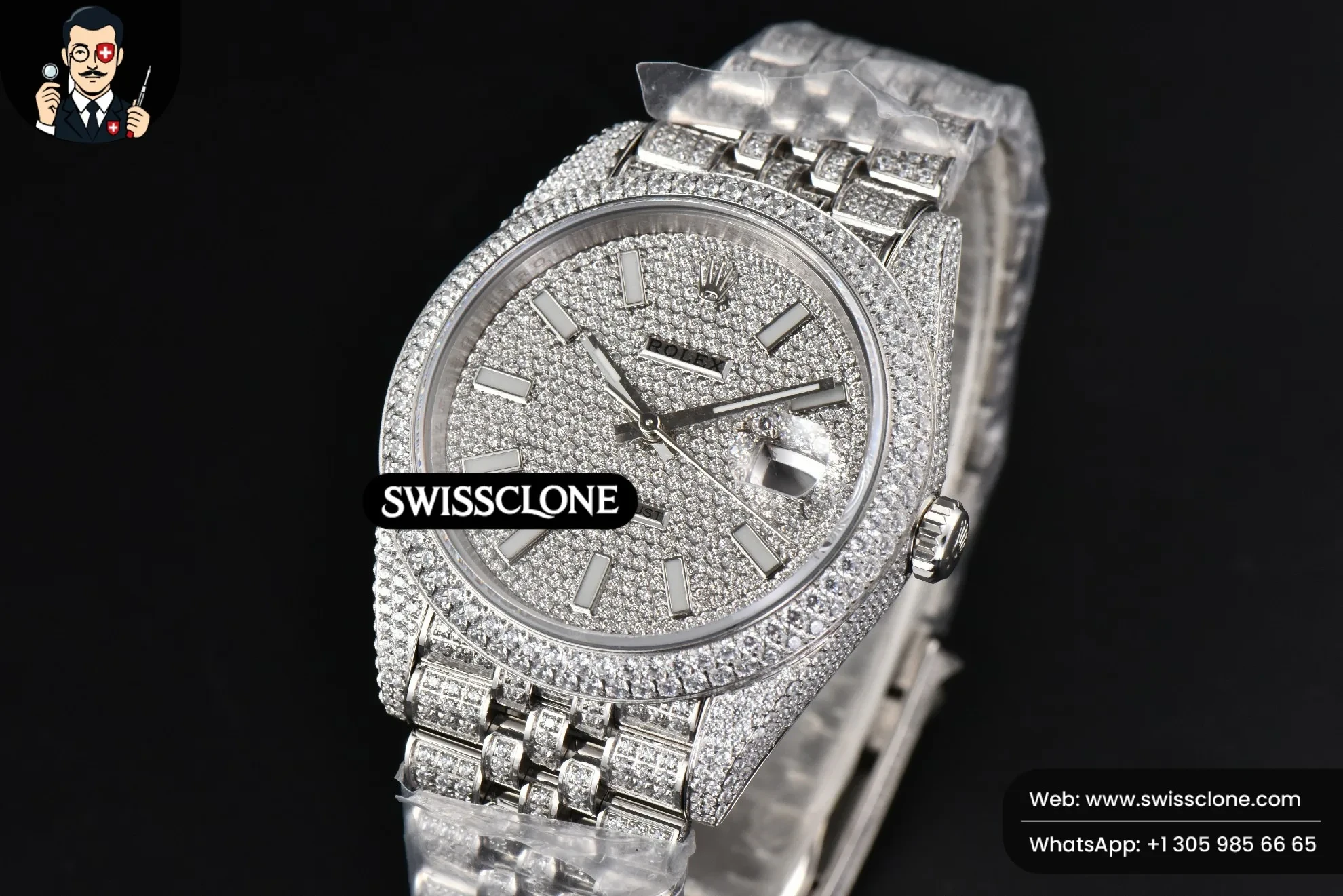 Rolex Datejust 41mm Full Diamond Diamond Lume Dial Jubilee 1:1 Super Clone - Bezel & Case Profile