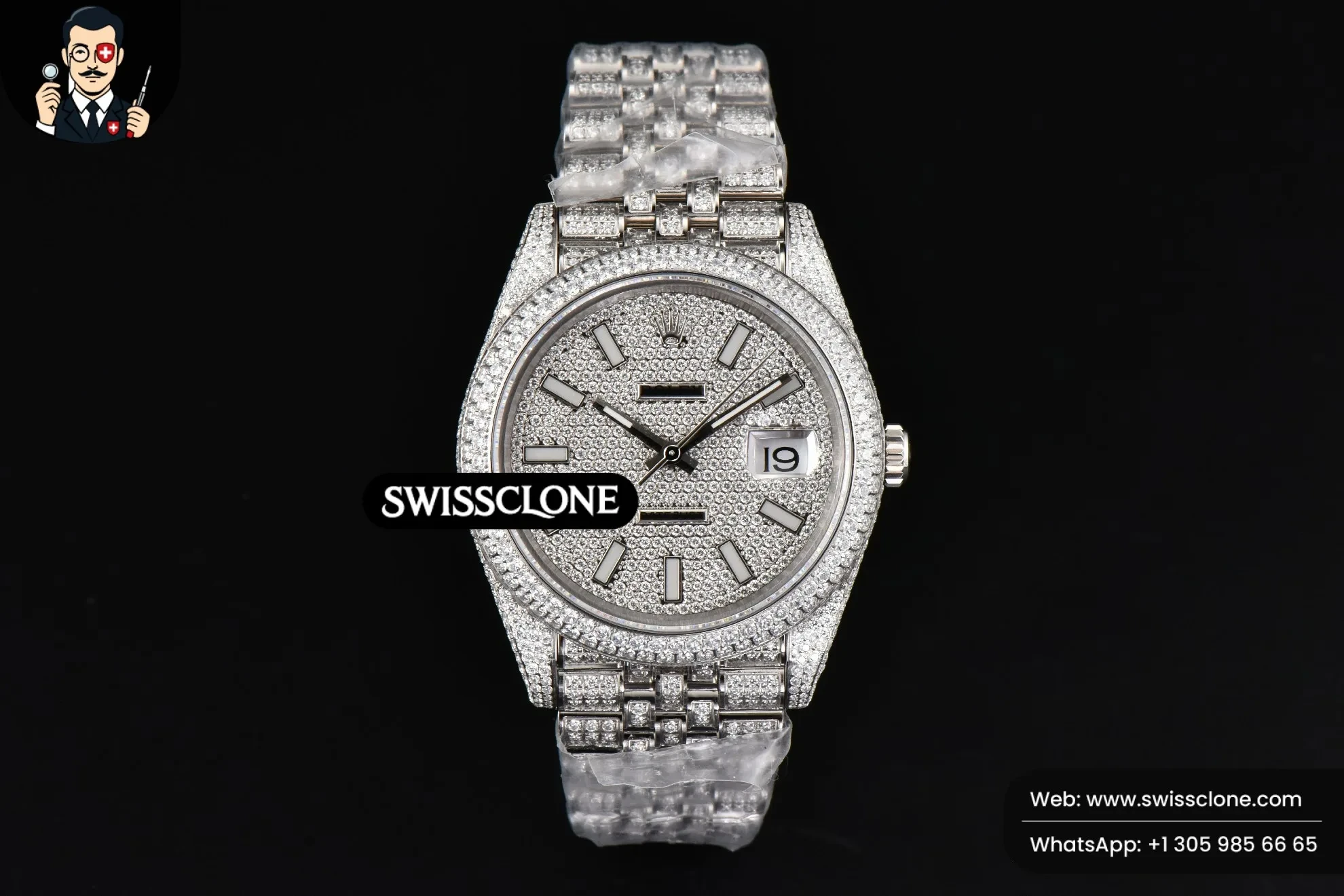 Rolex Datejust 41mm Full Diamond Diamond Lume Dial Jubilee 1:1 Super Clone - Dial Macro Close-Up