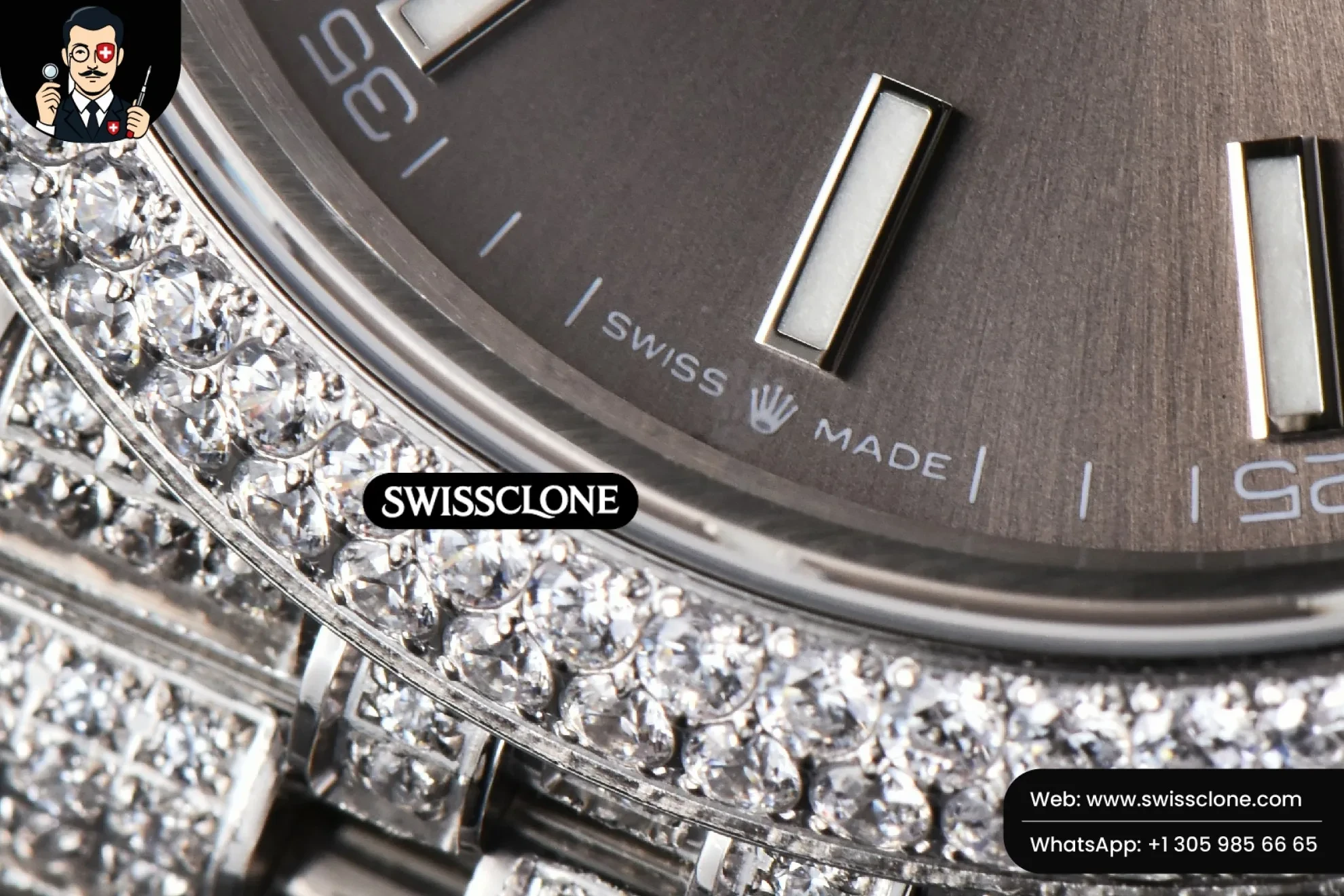 Rolex Datejust 41mm Full Diamond Gray Dial Jubilee 1:1 Super Clone - Lateral Case Thickness Profile